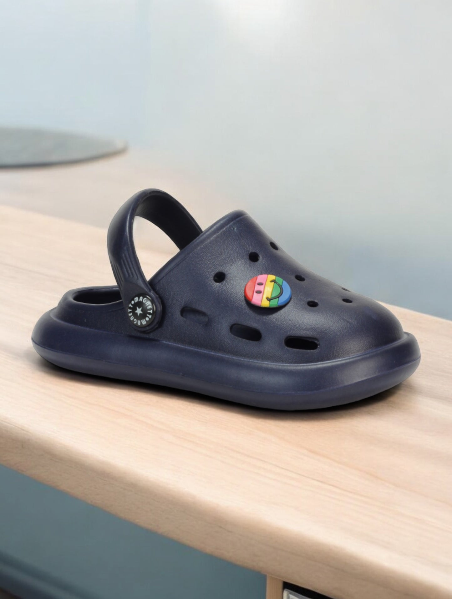 Marble Look Smily Applique Anti-Slip Clogs - Navy Blue