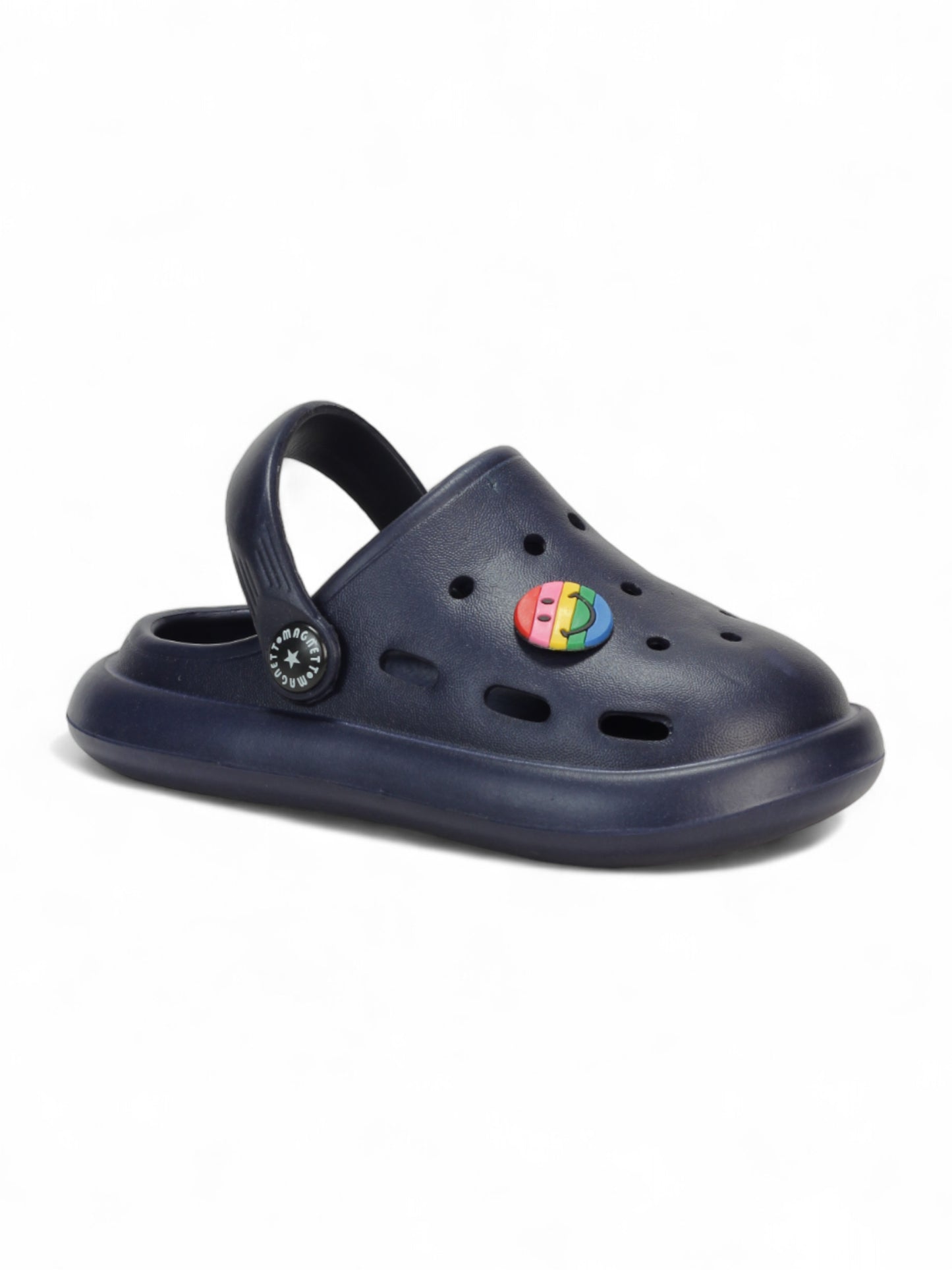 Marble Look Smily Applique Anti-Slip Clogs - Navy Blue