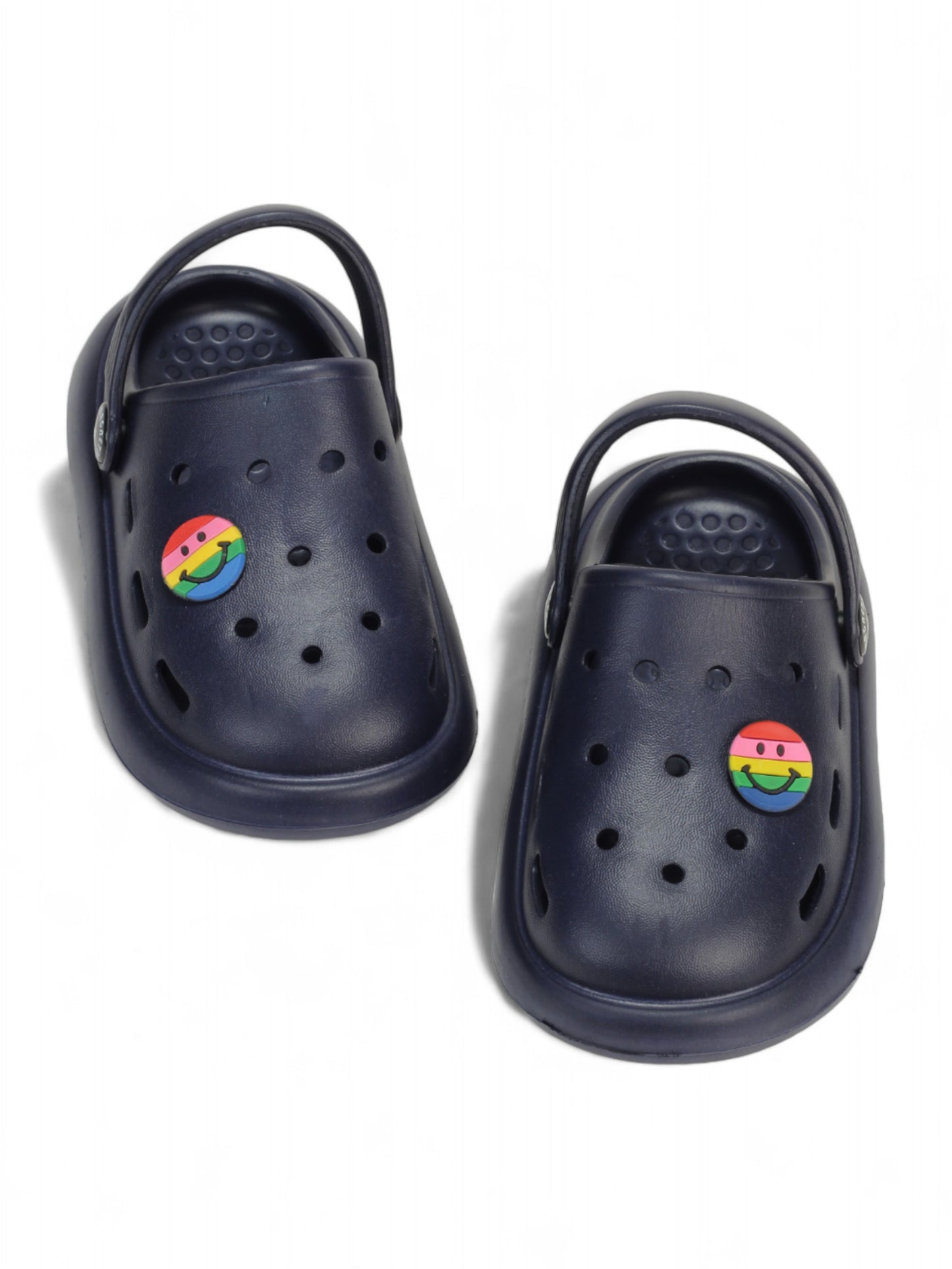 Marble Look Smily Applique Anti-Slip Clogs - Navy Blue