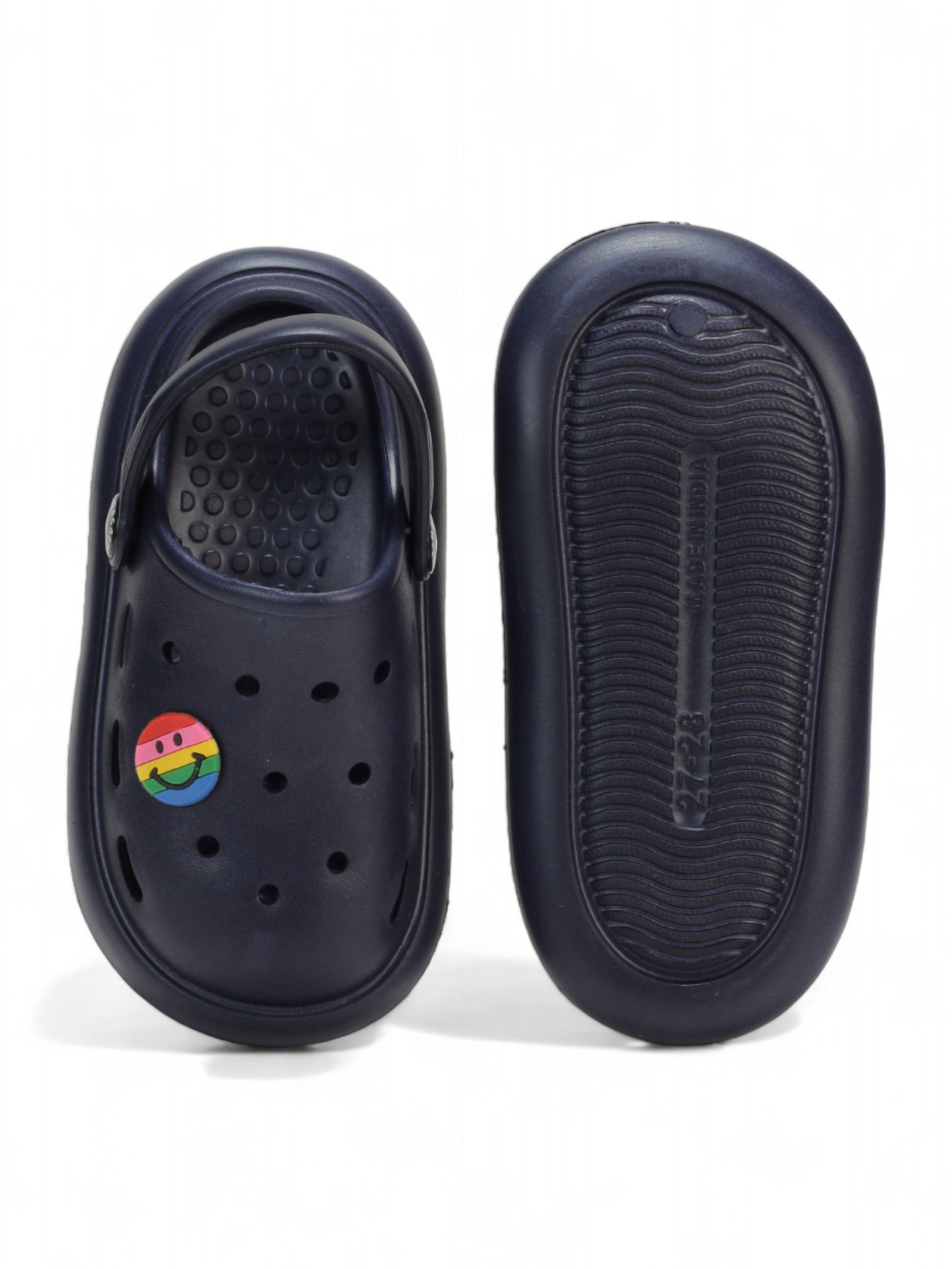 Marble Look Smily Applique Anti-Slip Clogs - Navy Blue
