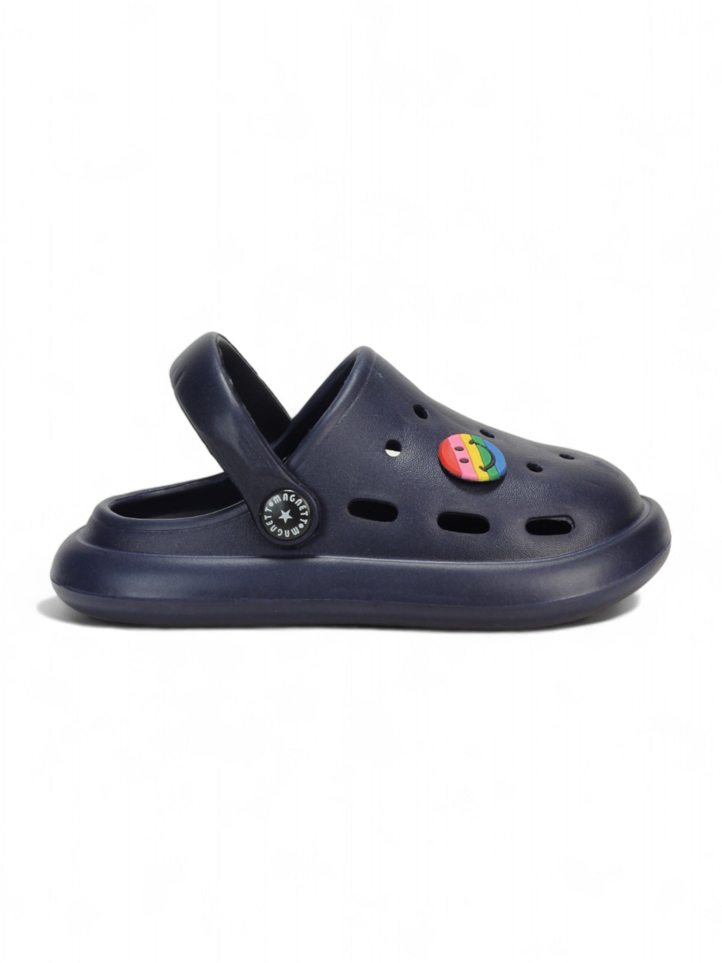 Marble Look Smily Applique Anti-Slip Clogs - Navy Blue