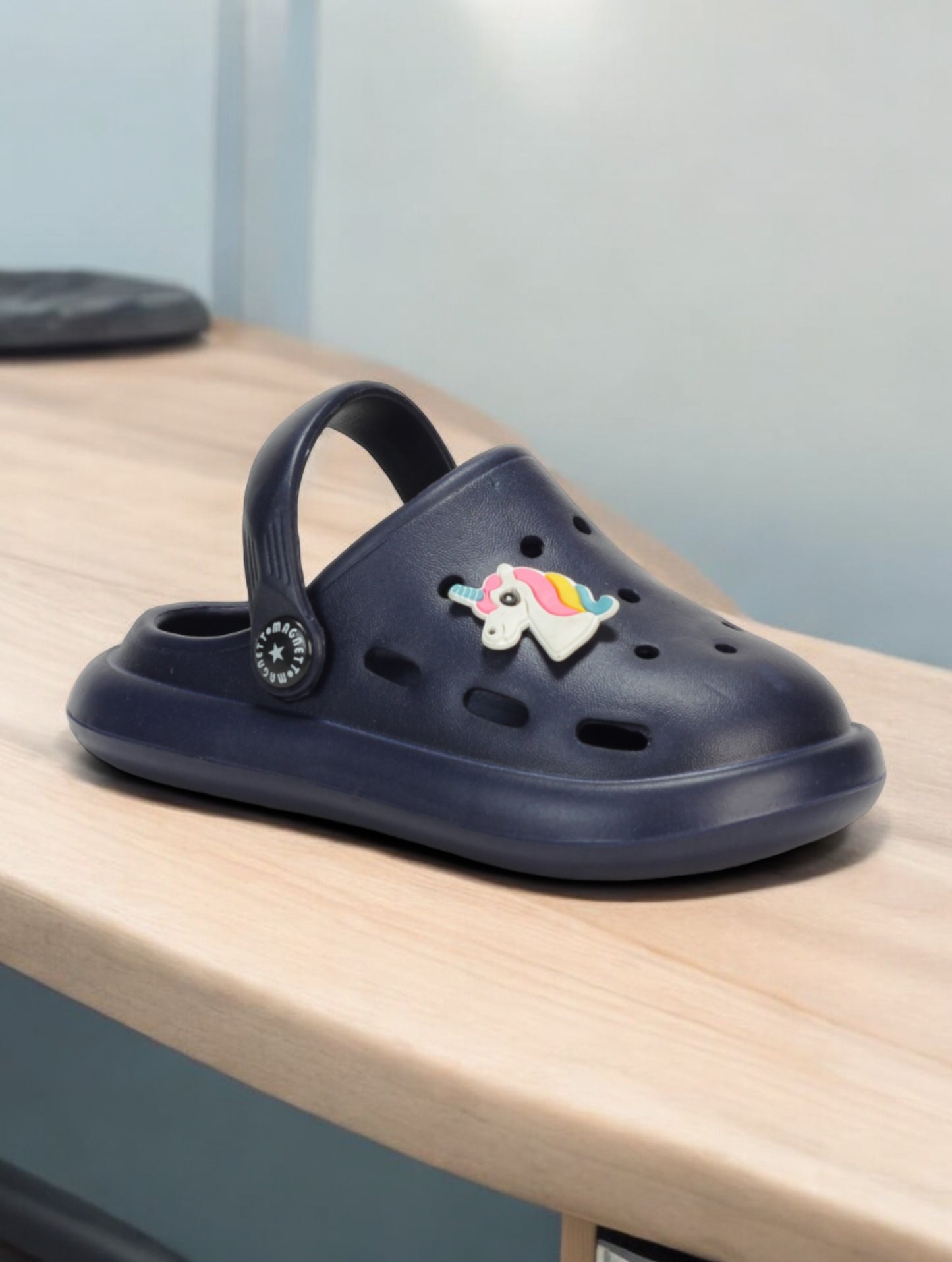 Marble Look Unicorn Applique Anti-Slip Clogs - Navy Blue