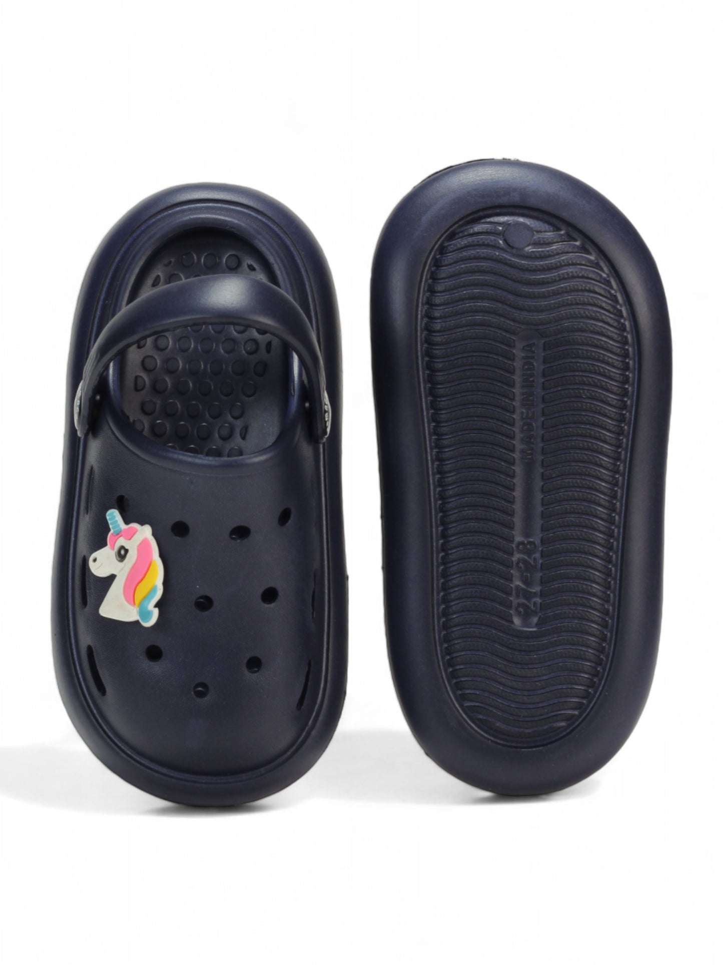 Marble Look Unicorn Applique Anti-Slip Clogs - Navy Blue