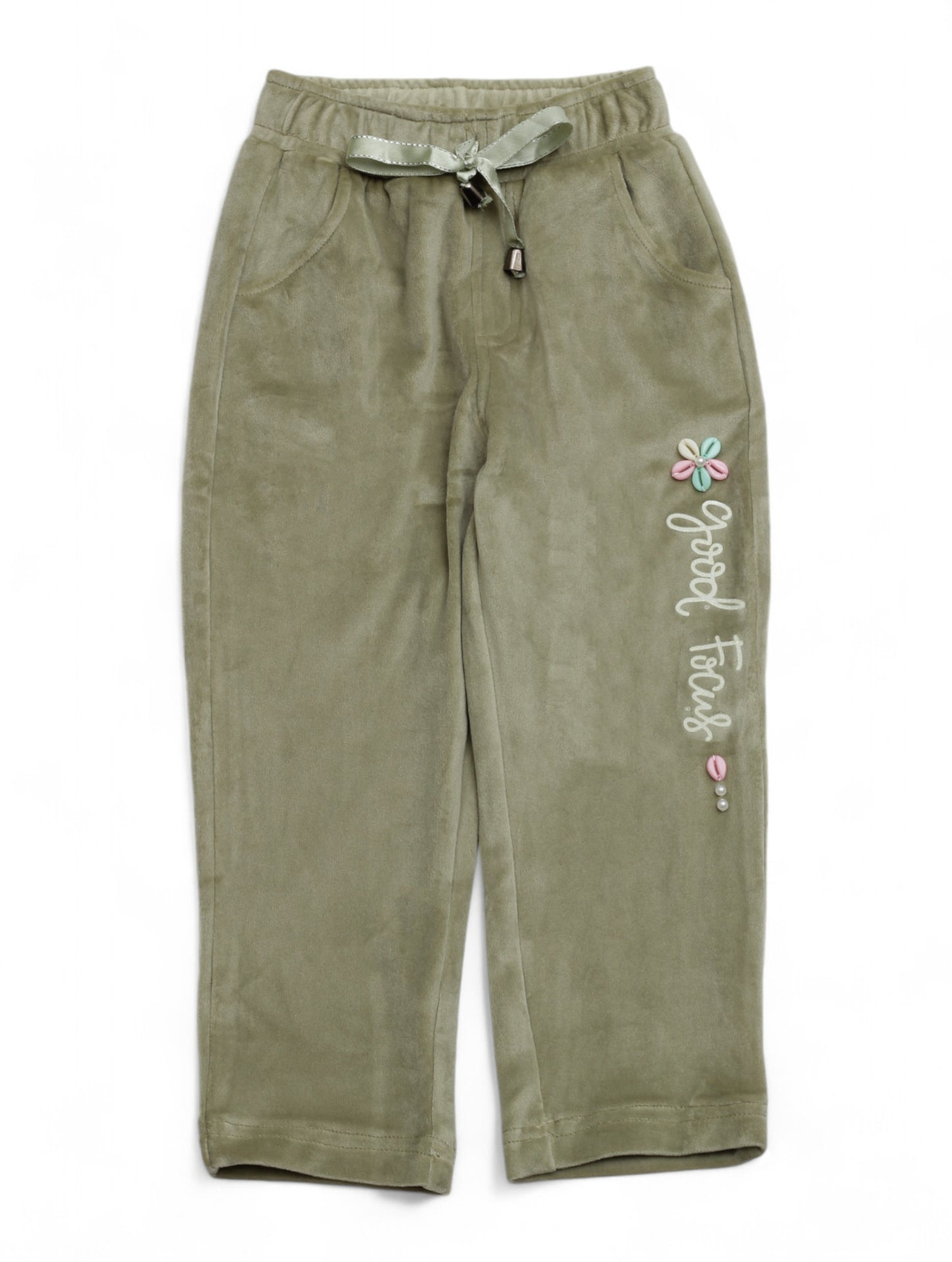 Velvet Finish Solid Colour Lower With Applique - Green