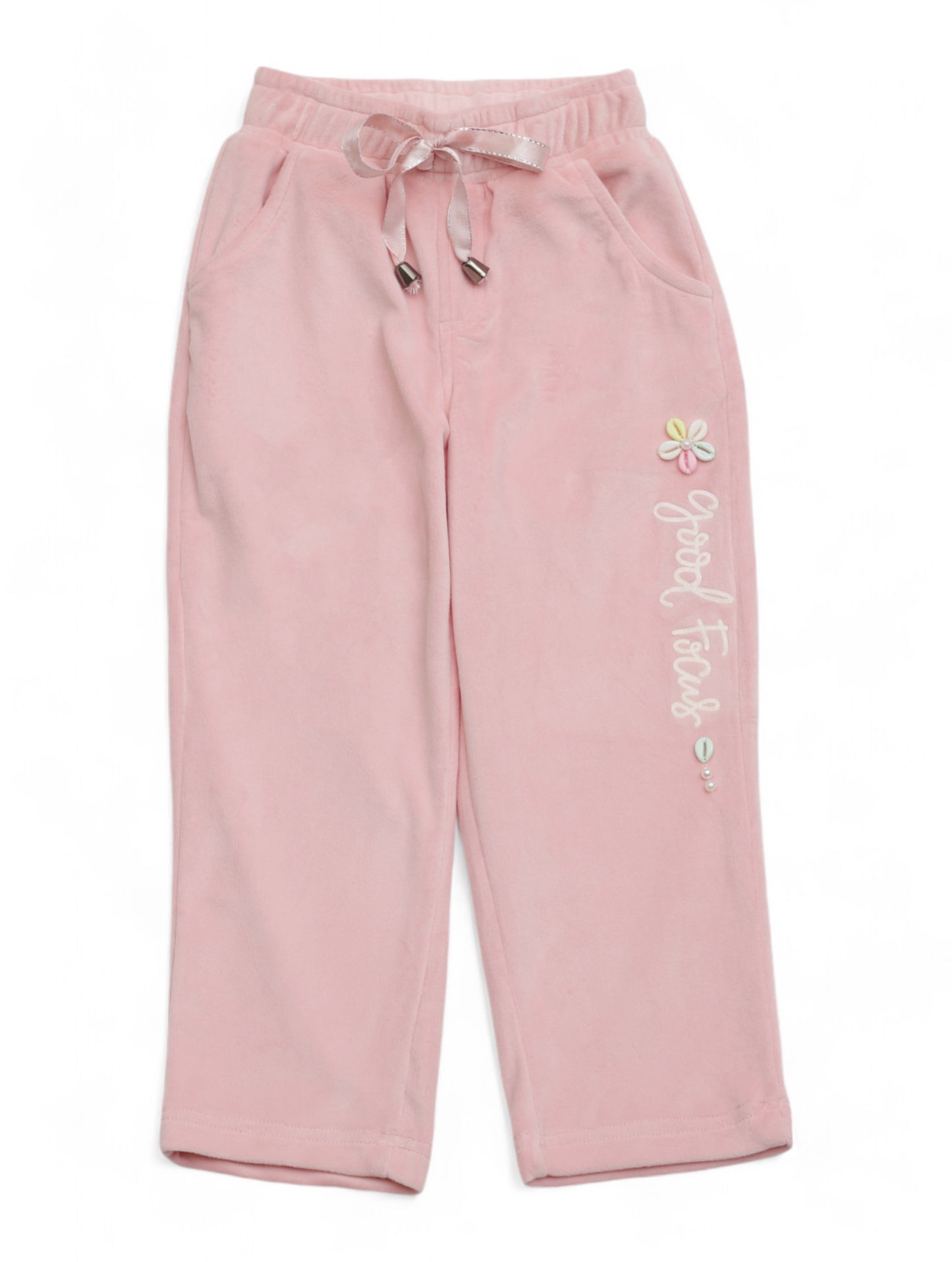 Velvet Finish Solid Colour Lower With Applique - Pink