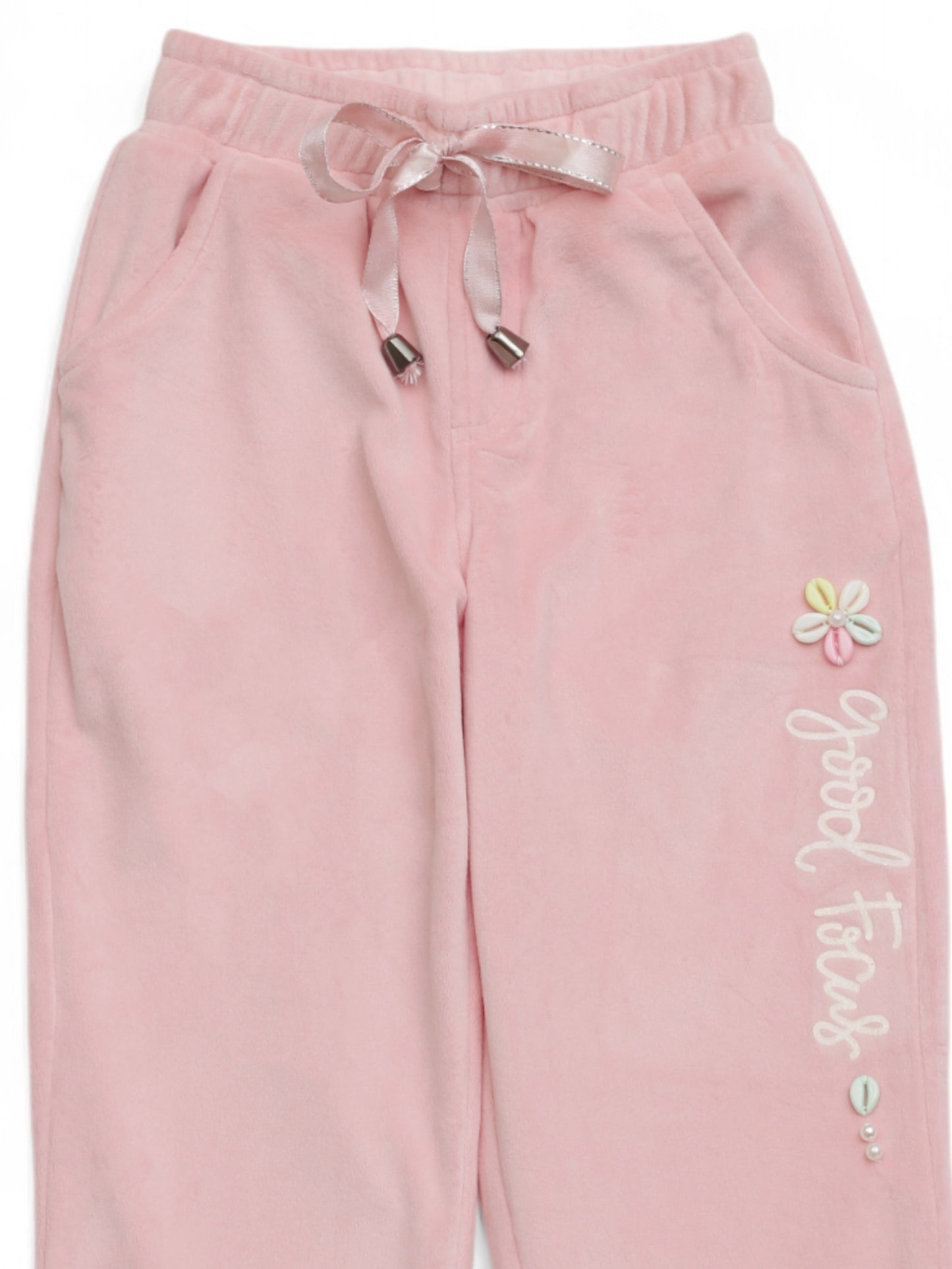 Velvet Finish Solid Colour Lower With Applique - Pink