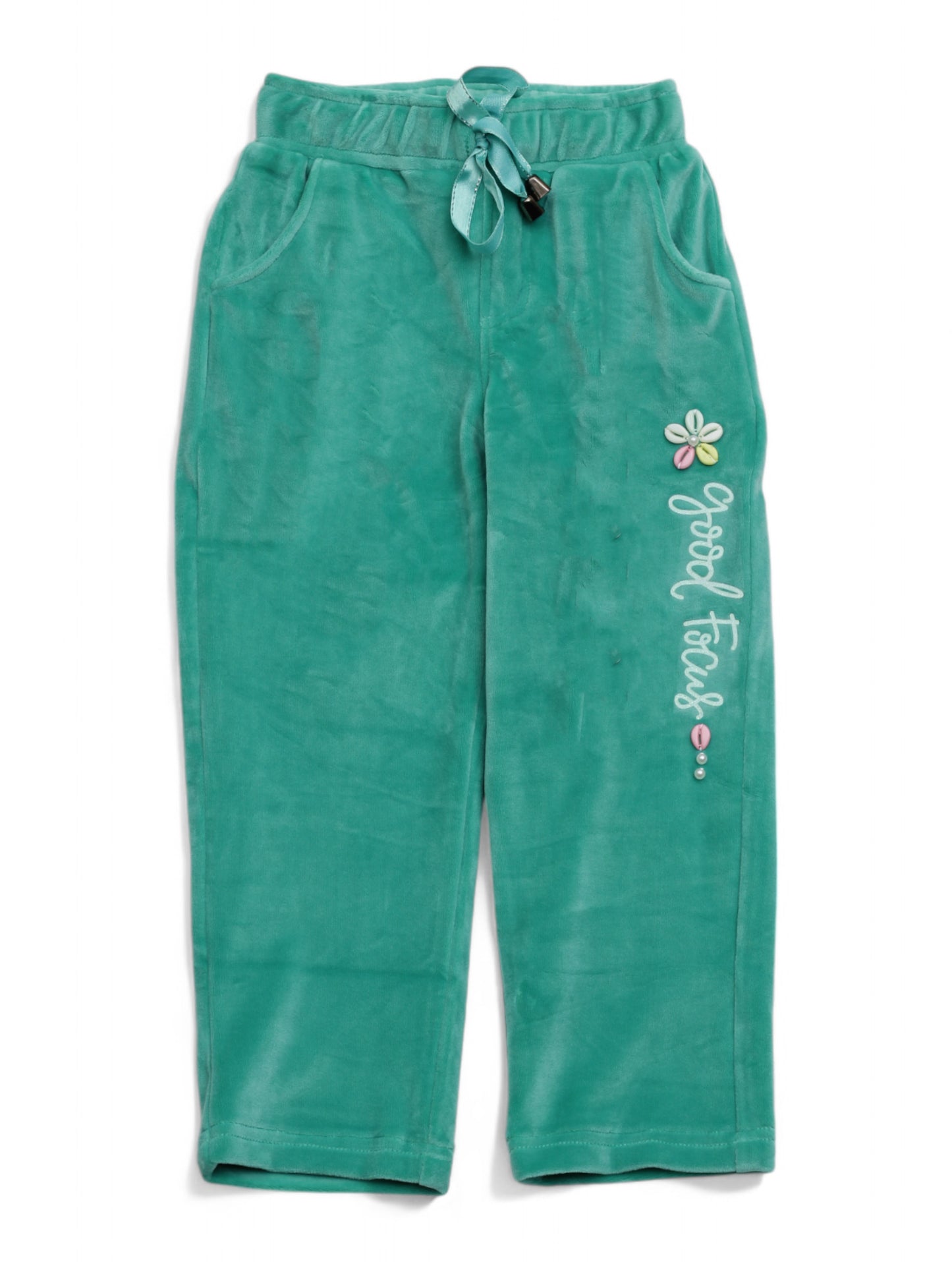 Velvet Finish Solid Colour Lower With Applique - Green