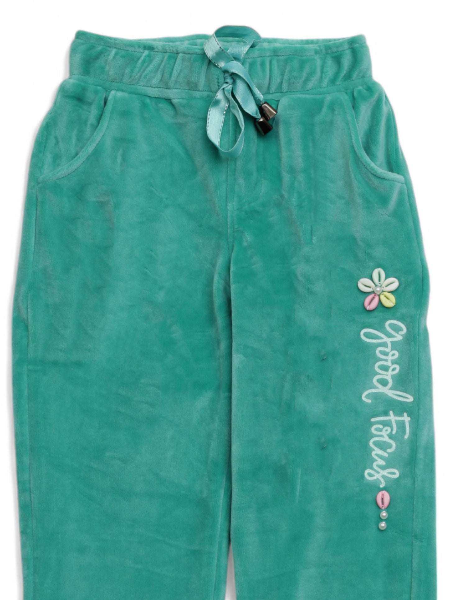 Velvet Finish Solid Colour Lower With Applique - Green