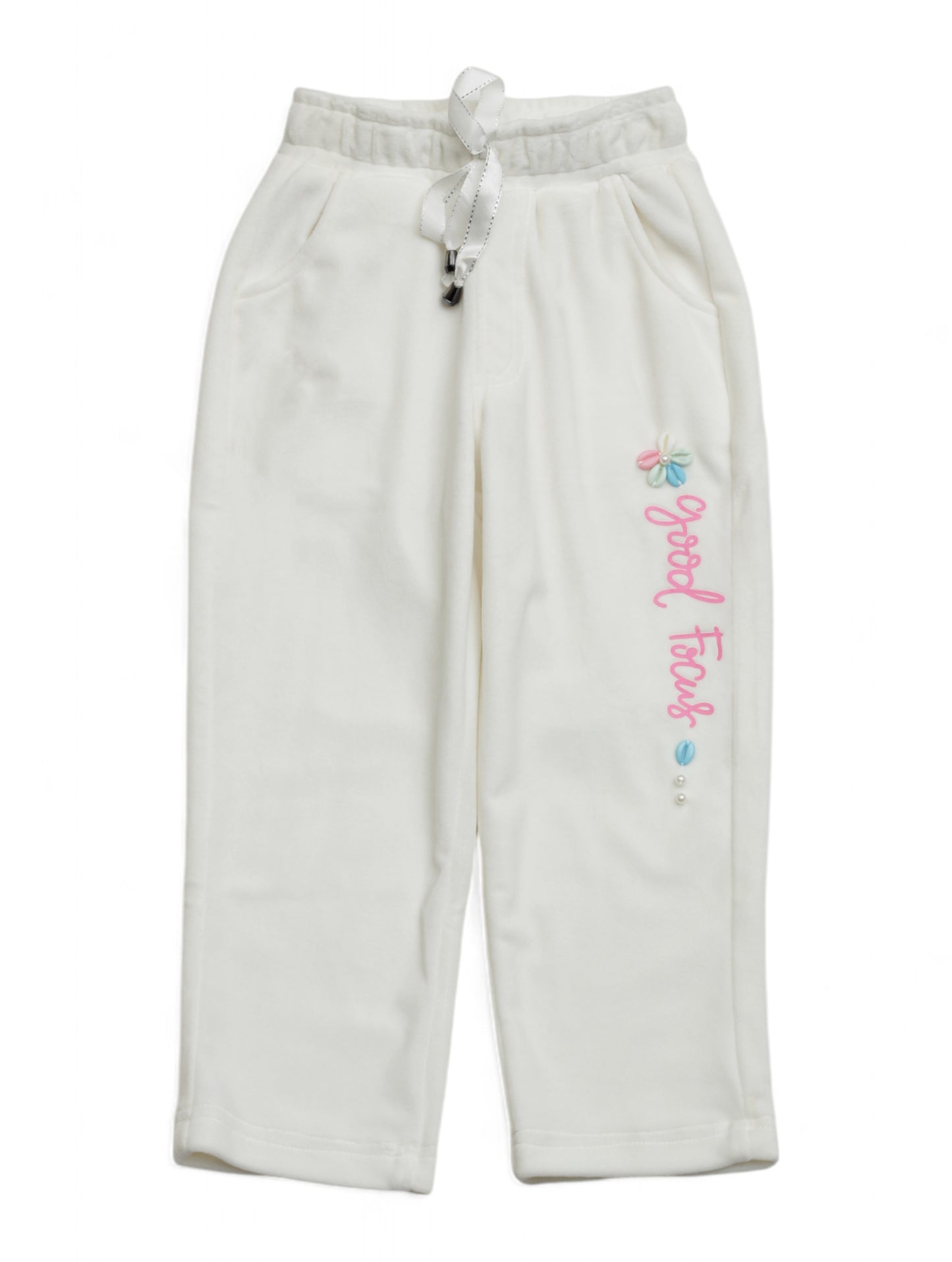 Velvet Finish Solid Colour Lower With Applique - White