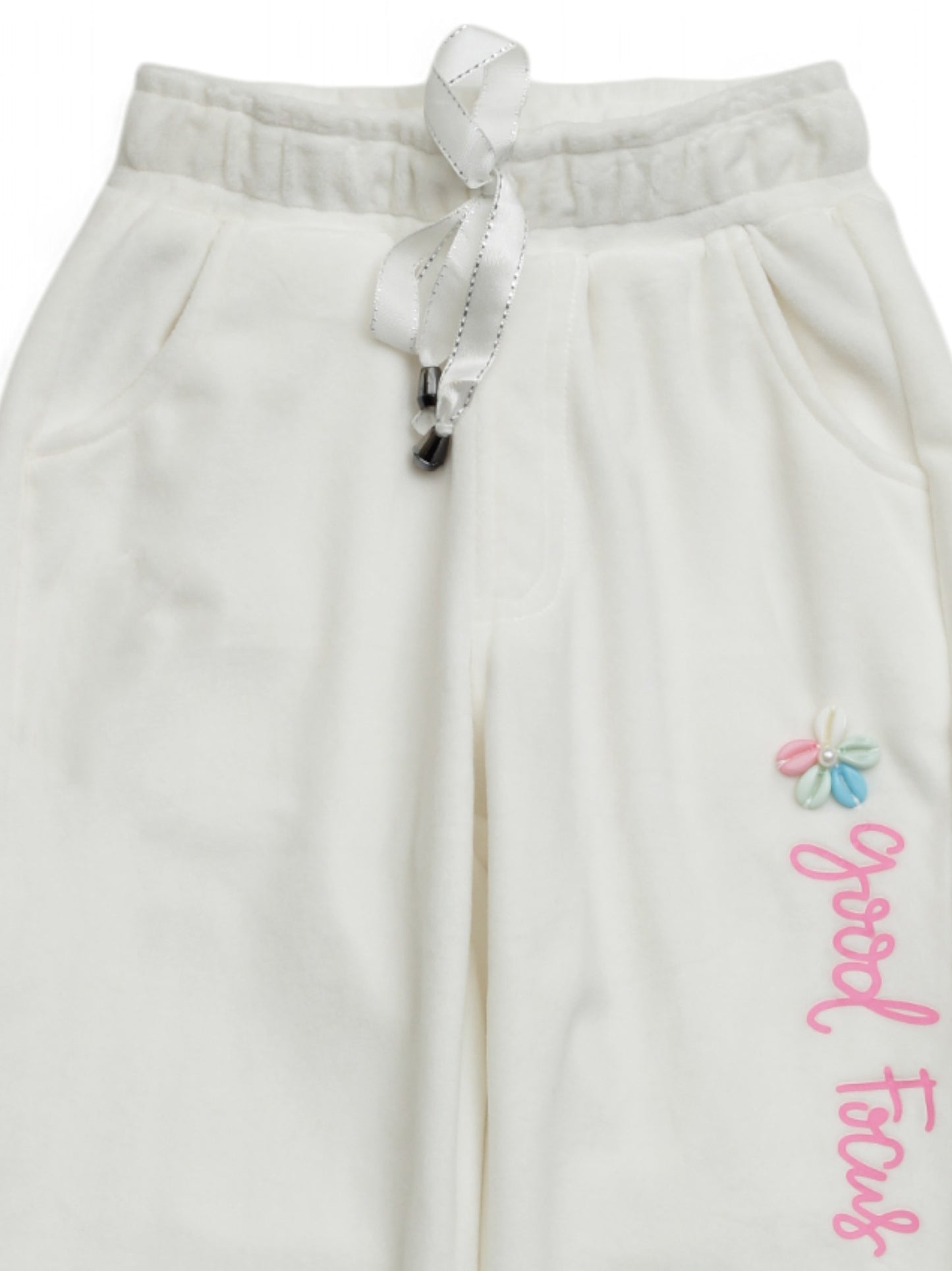 Velvet Finish Solid Colour Lower With Applique - White