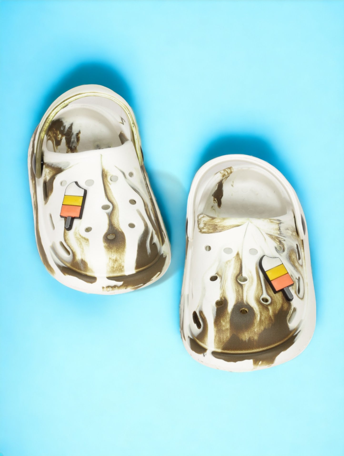 Marble Look Ice Cream Applique Anti-Slip Clogs - White