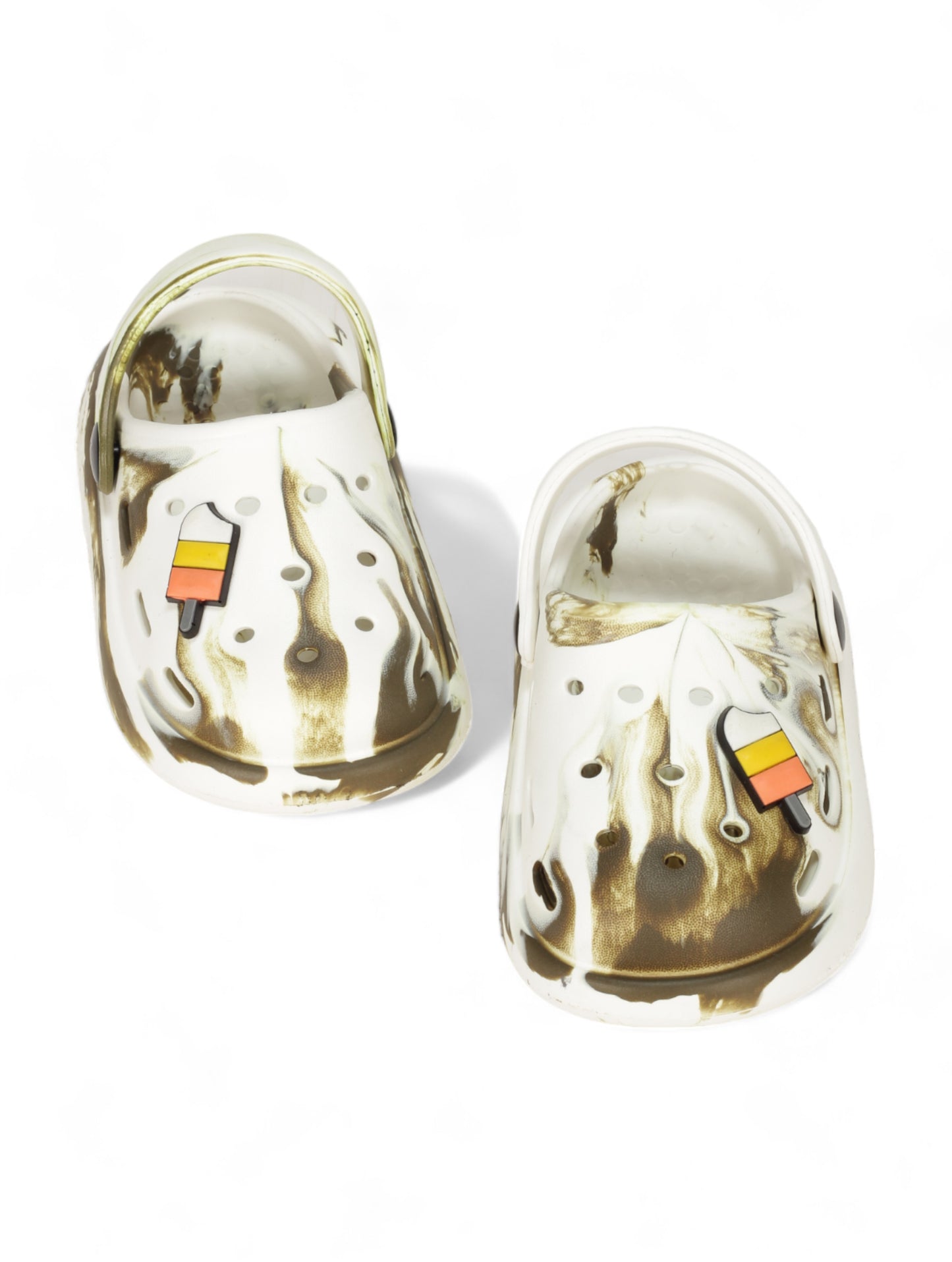 Marble Look Ice Cream Applique Anti-Slip Clogs - White