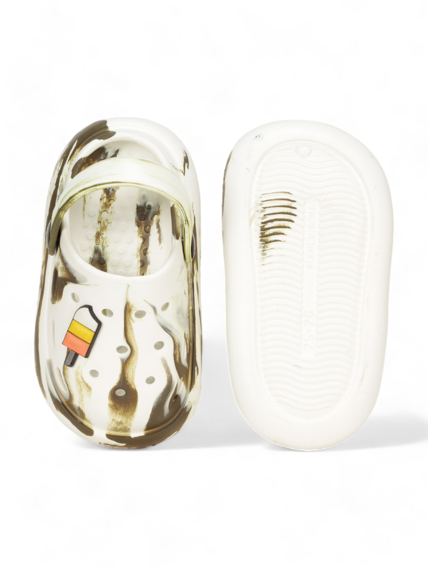 Marble Look Ice Cream Applique Anti-Slip Clogs - White