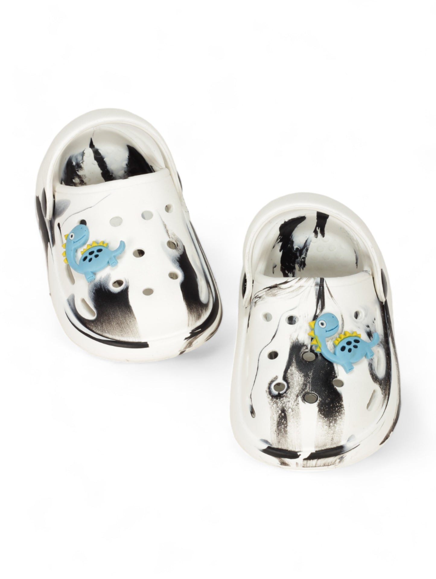 Marble Look Dinosaur Applique Anti-Slip Clogs - White