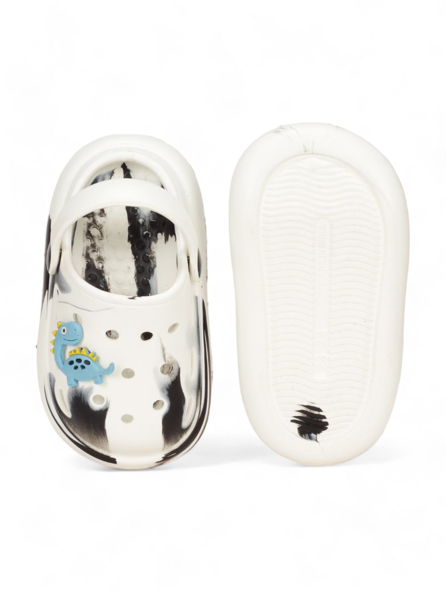 Marble Look Dinosaur Applique Anti-Slip Clogs - White