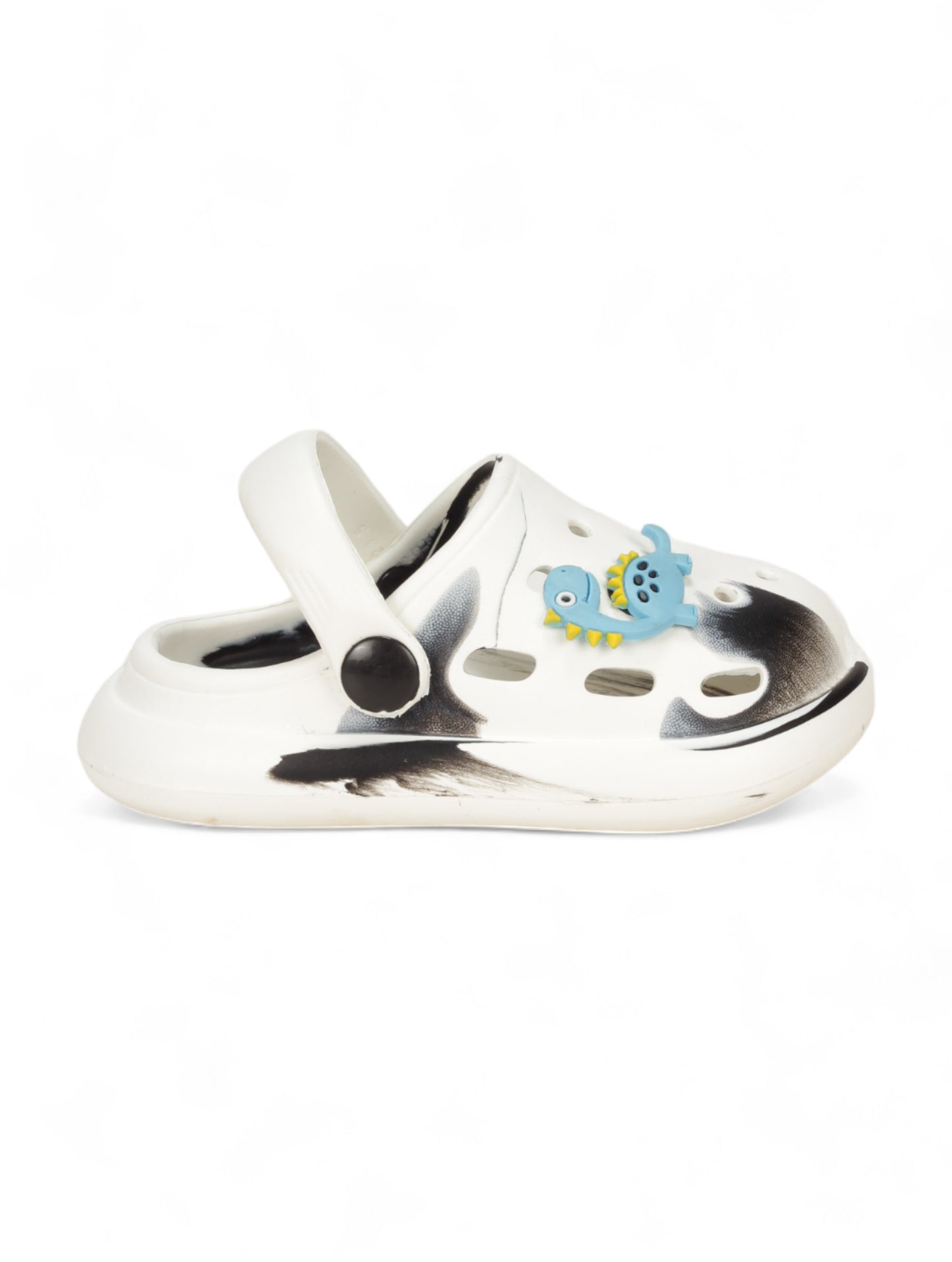 Marble Look Dinosaur Applique Anti-Slip Clogs - White