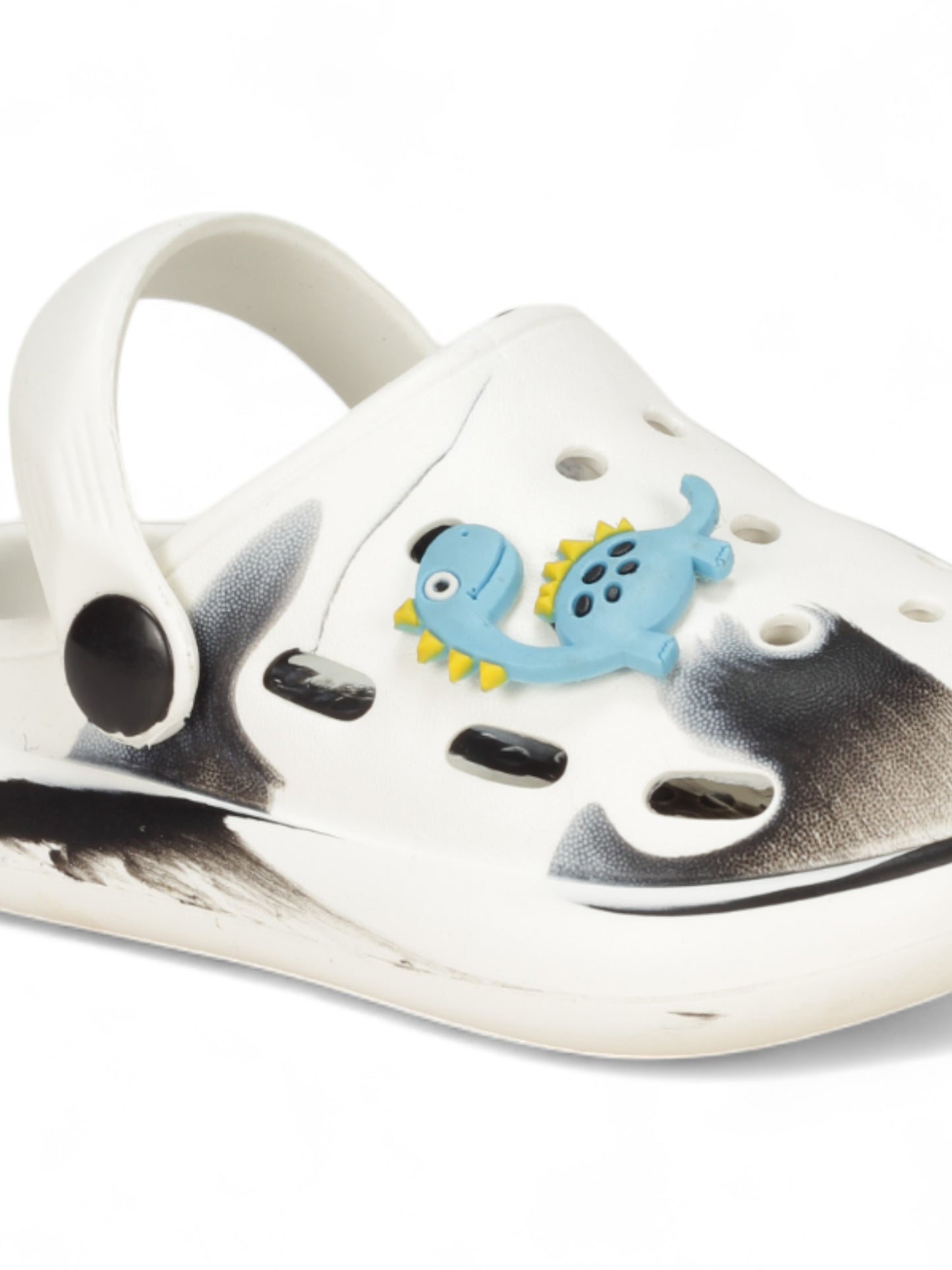 Marble Look Dinosaur Applique Anti-Slip Clogs - White