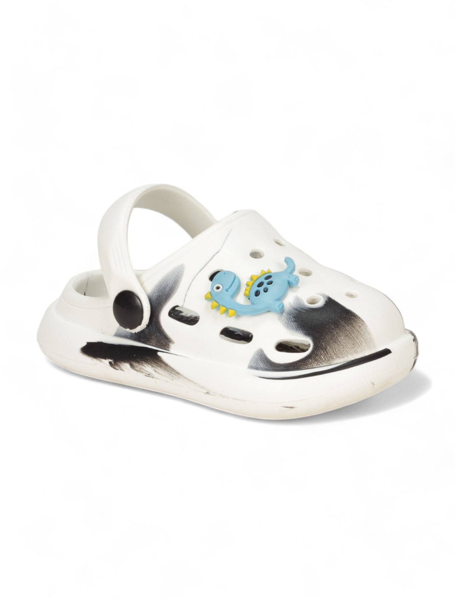 Marble Look Dinosaur Applique Anti-Slip Clogs - White