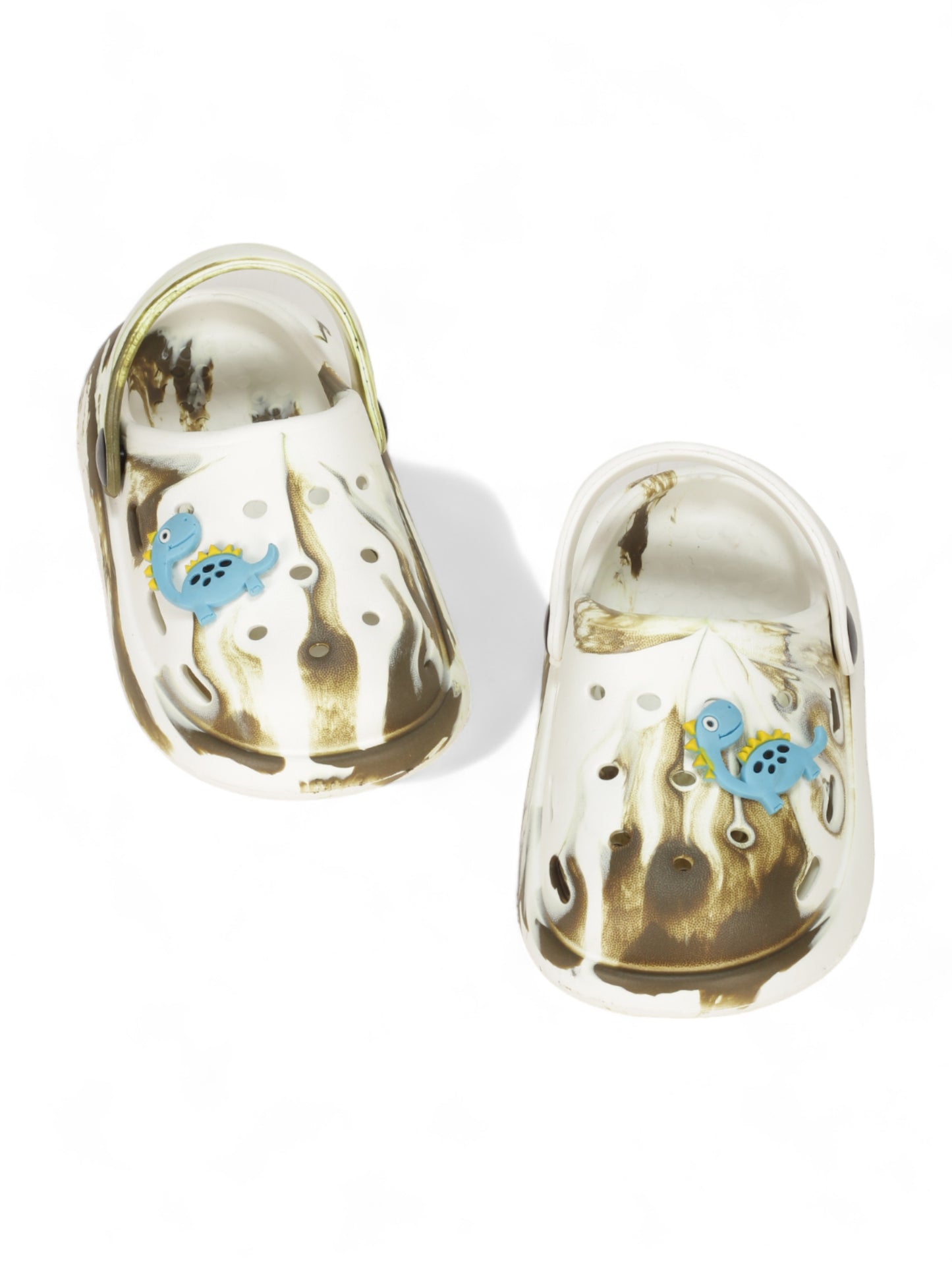 Marble Look Dinosaur Applique Anti-Slip Clogs - White