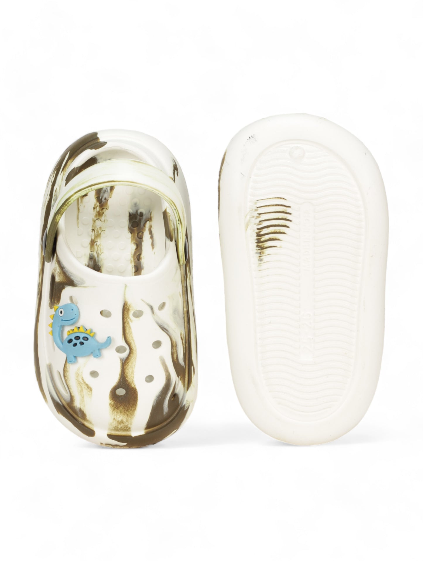 Marble Look Dinosaur Applique Anti-Slip Clogs - White