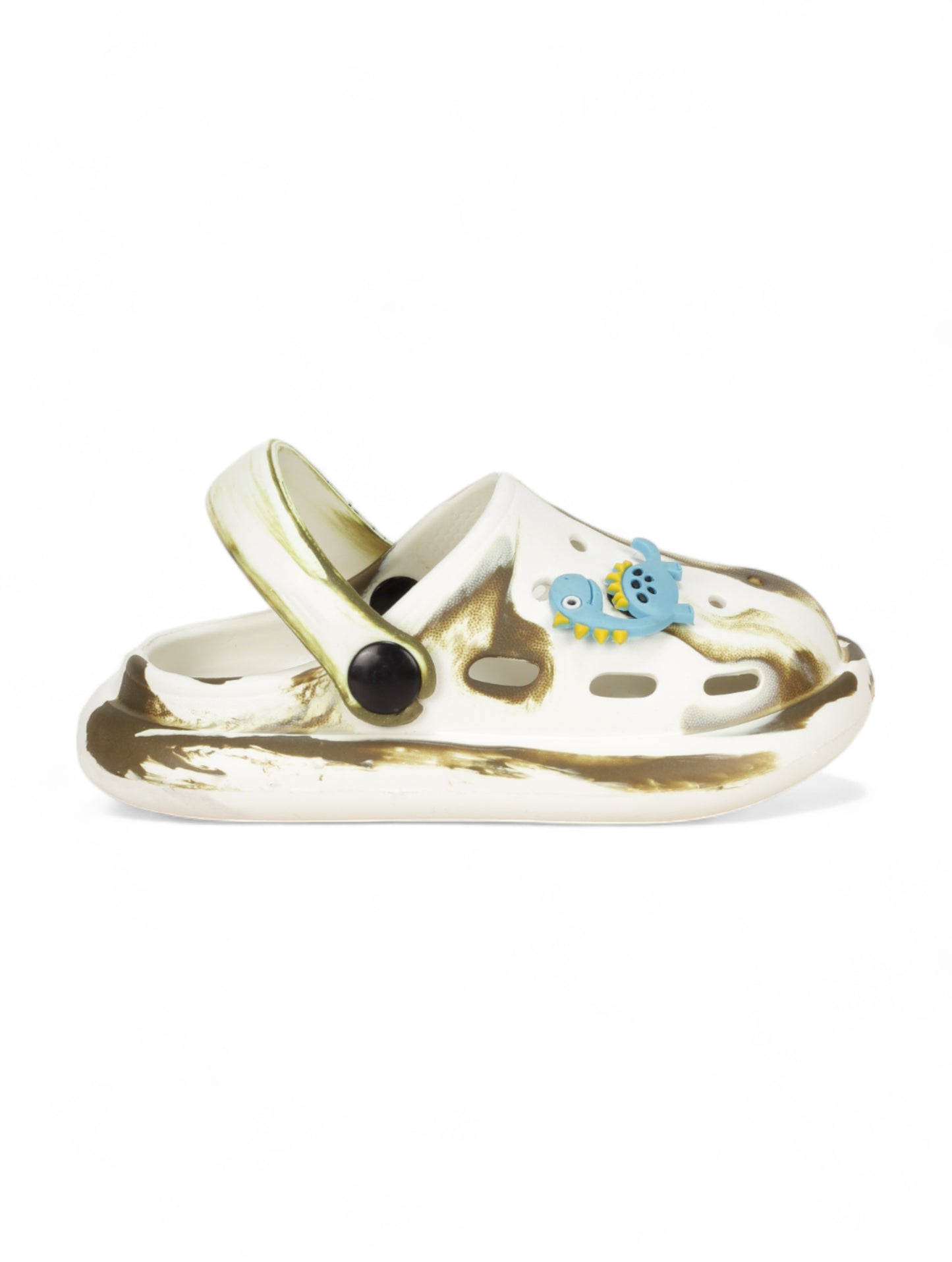 Marble Look Dinosaur Applique Anti-Slip Clogs - White