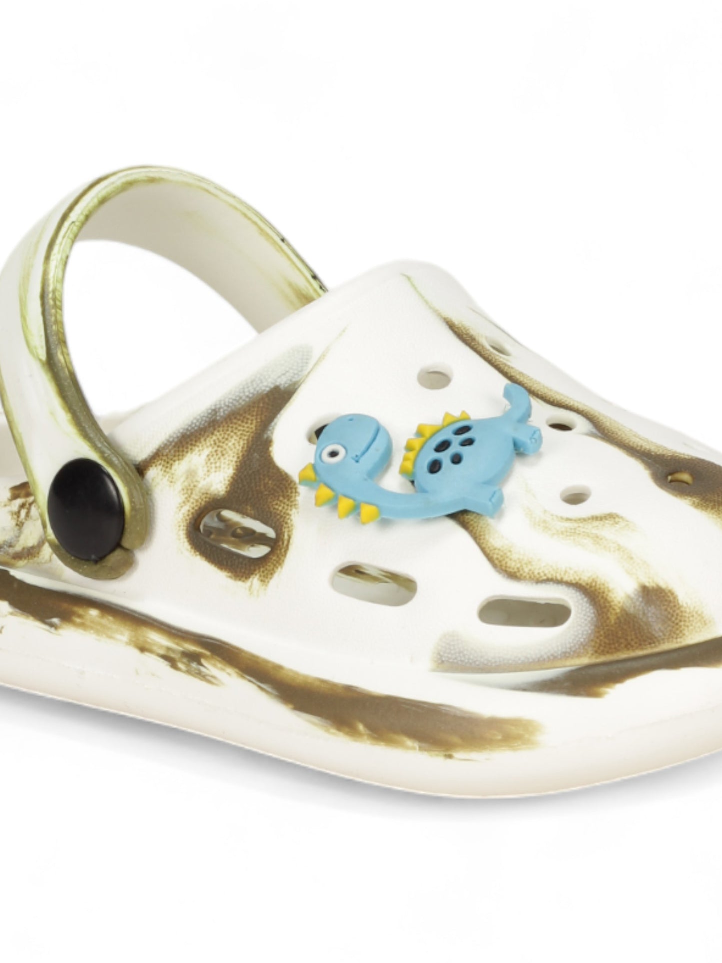 Marble Look Dinosaur Applique Anti-Slip Clogs - White