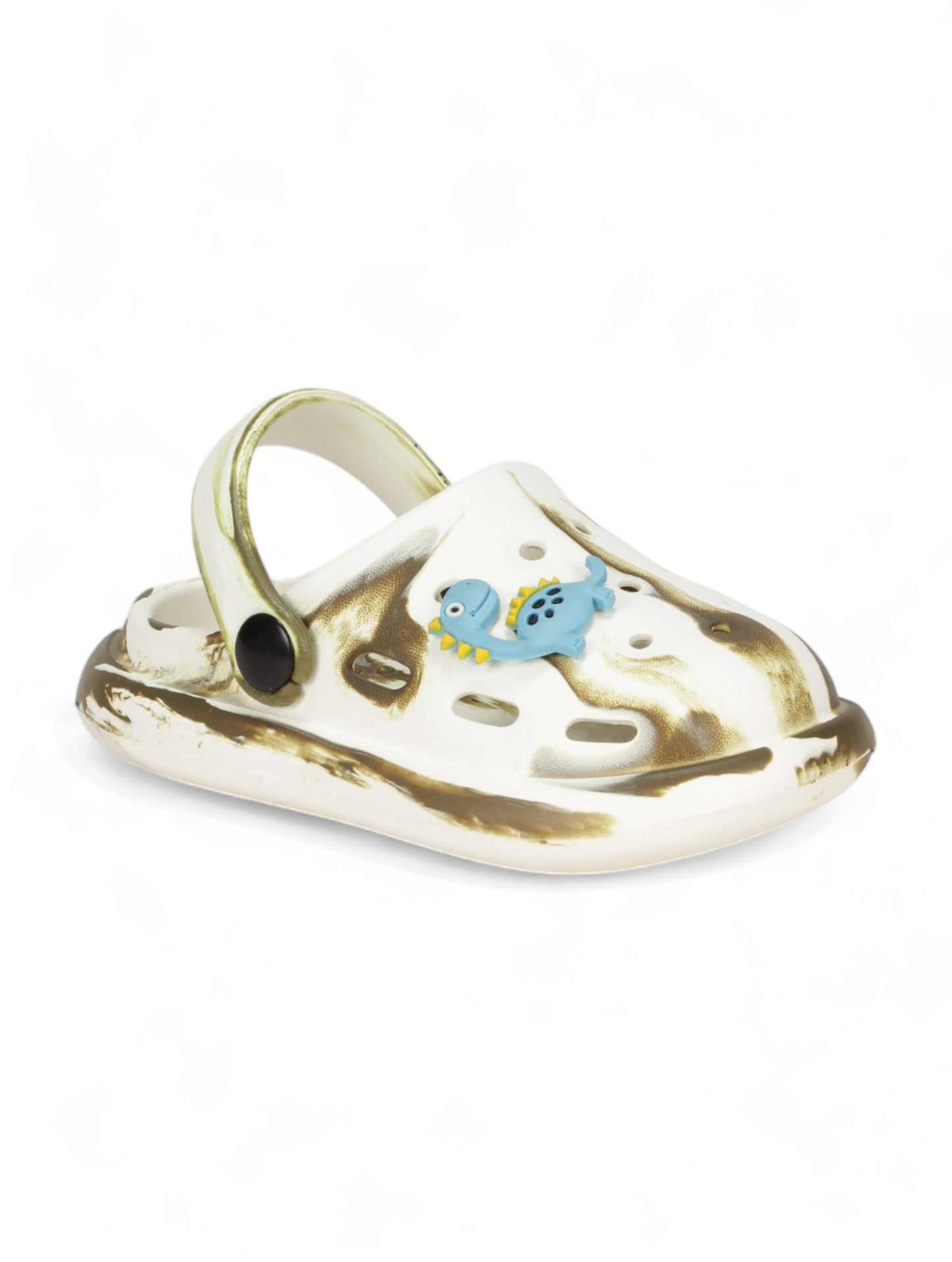 Marble Look Dinosaur Applique Anti-Slip Clogs - White