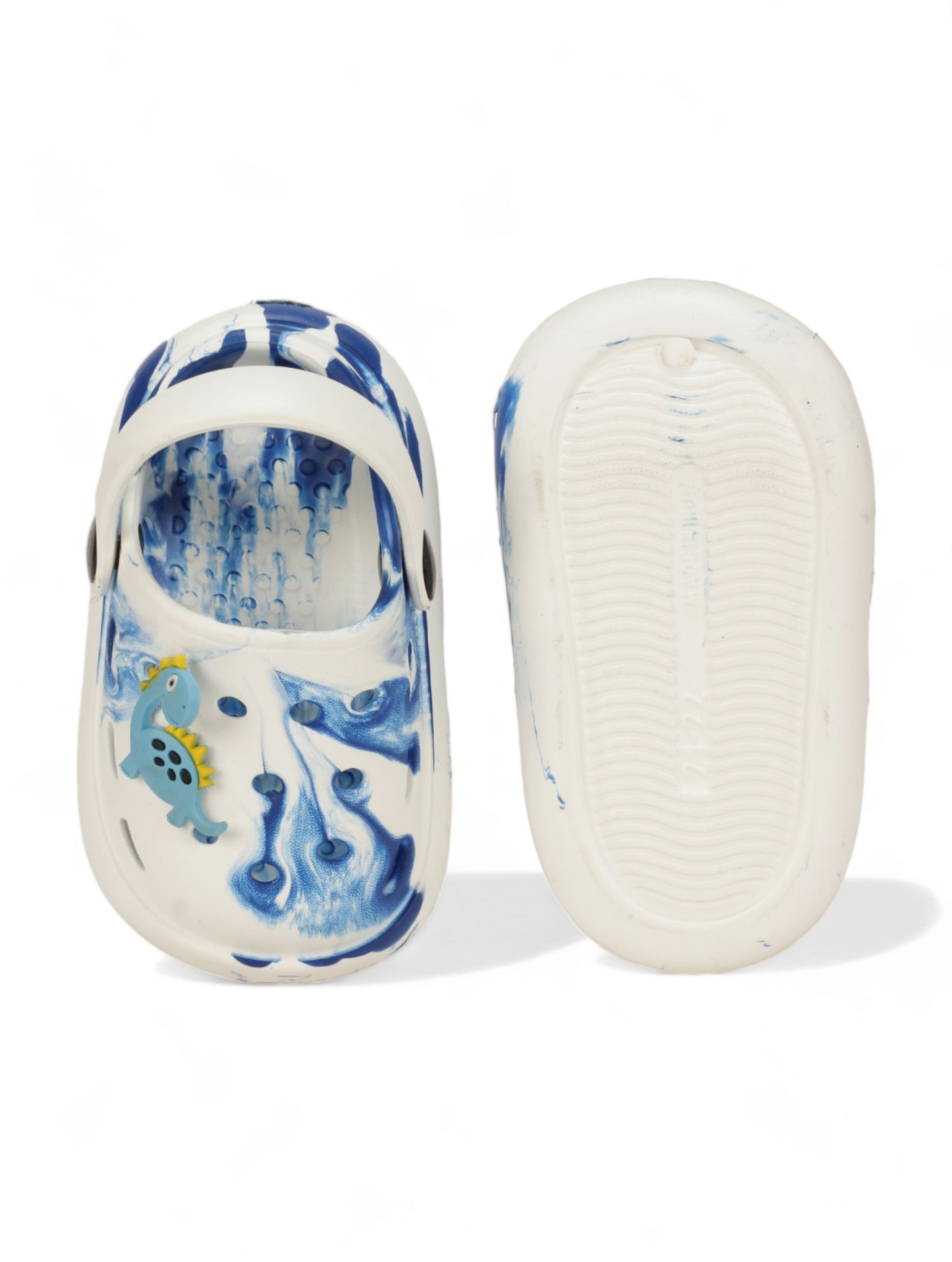 Marble Look Dinosaur Applique Anti-Slip Clogs - White