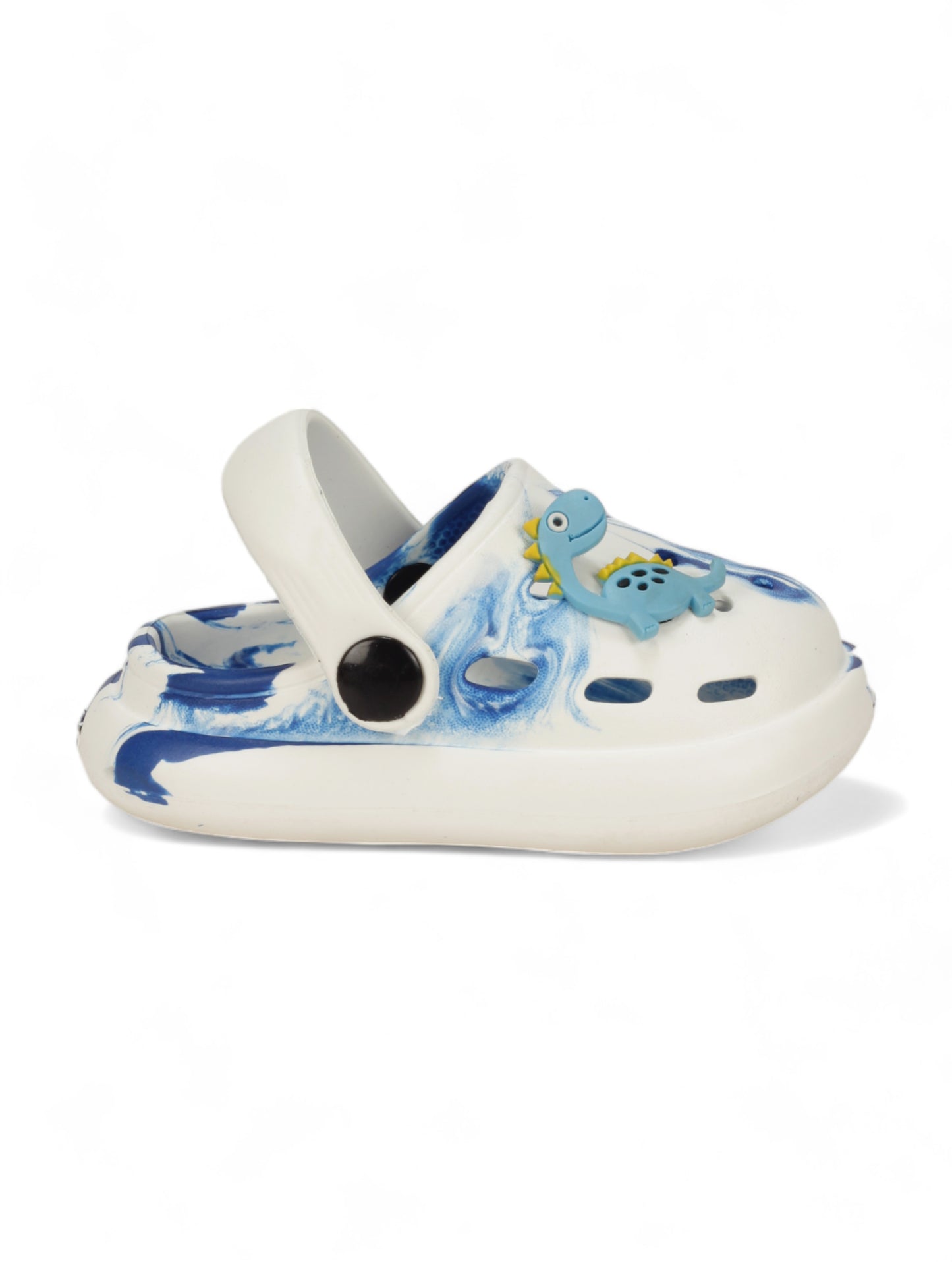 Marble Look Dinosaur Applique Anti-Slip Clogs - White