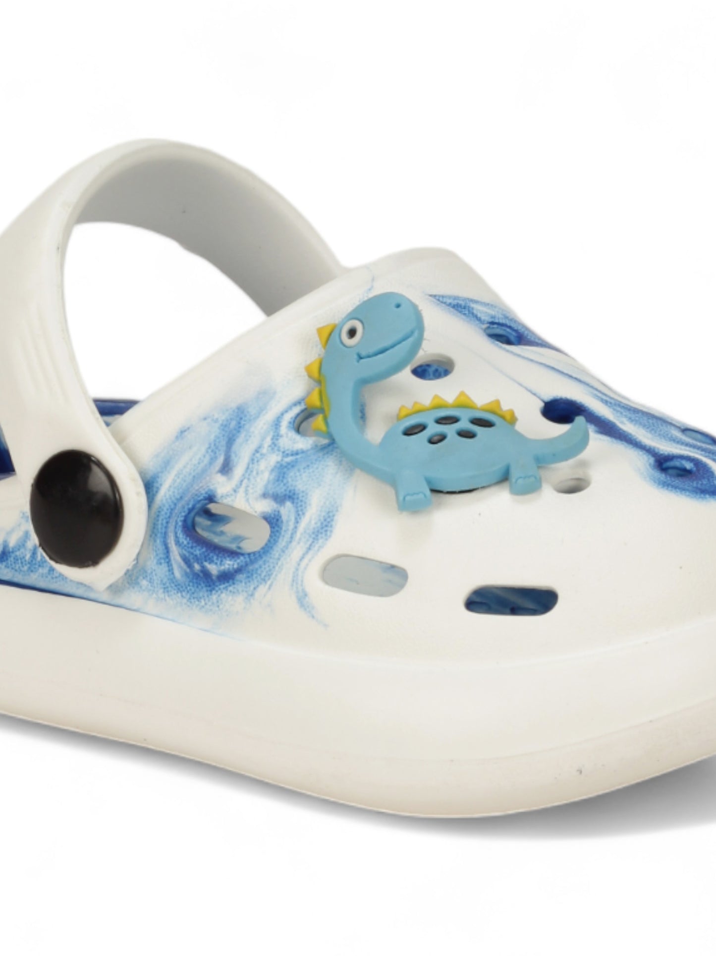 Marble Look Dinosaur Applique Anti-Slip Clogs - White