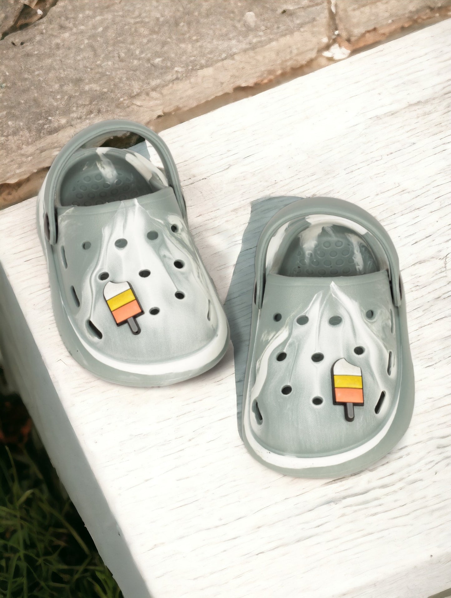 Marble Look Ice Cream Applique Anti-Slip Clogs - Green