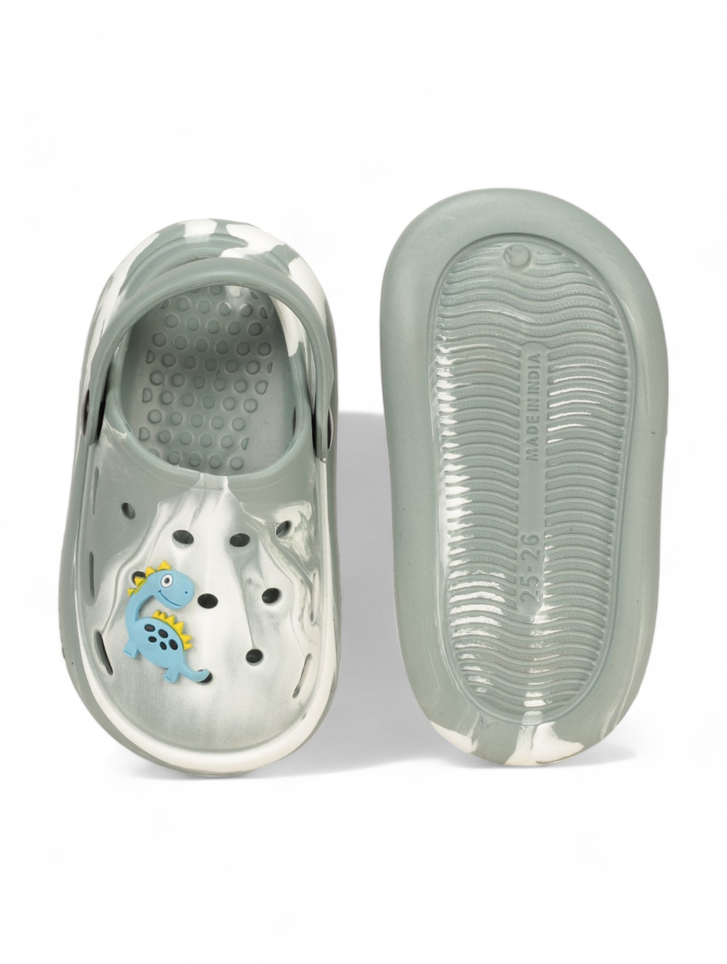 Marble Look Dinosaur Applique Anti-Slip Clogs - Green