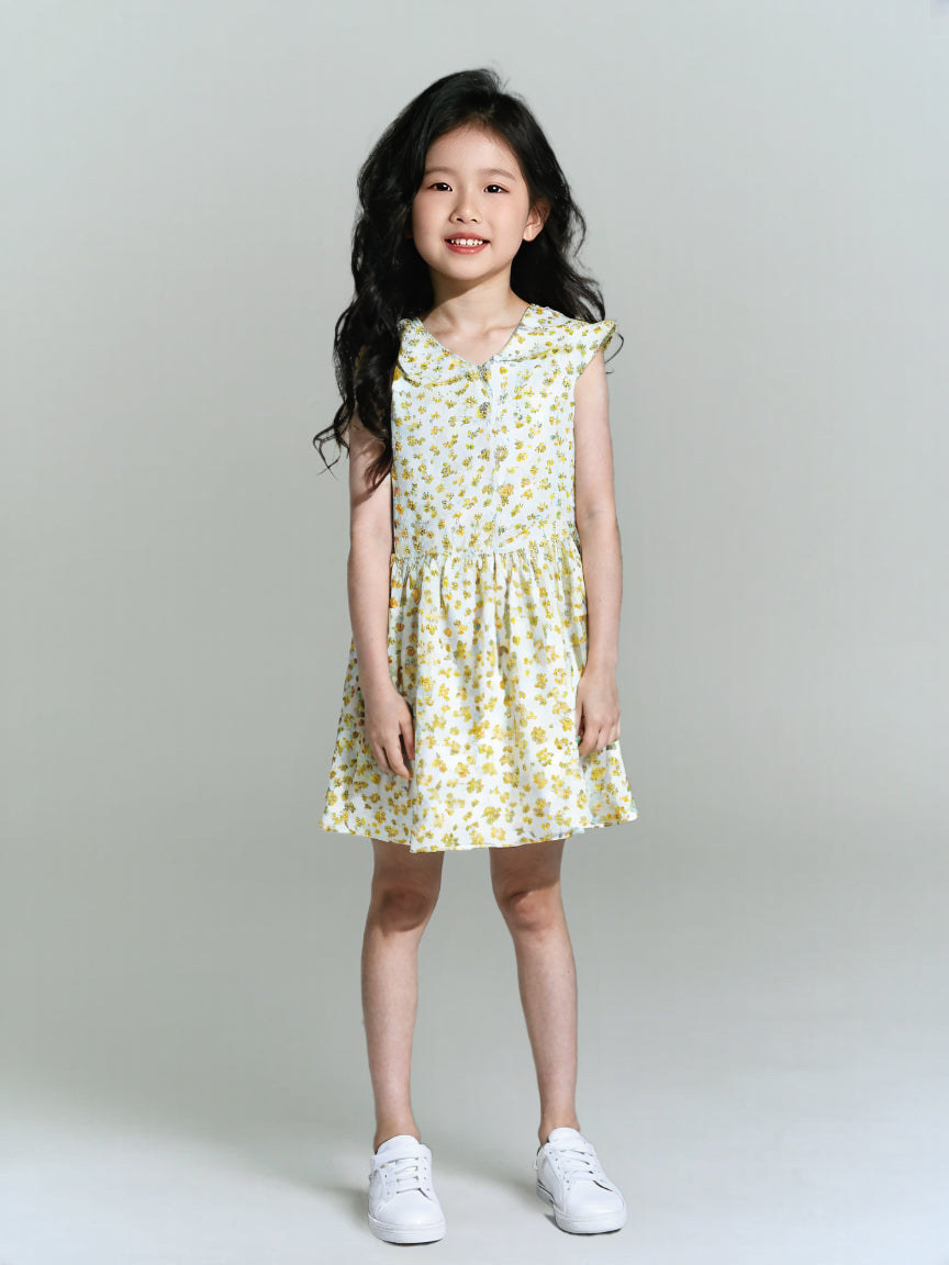 Printed Floral Cotton Frock - White