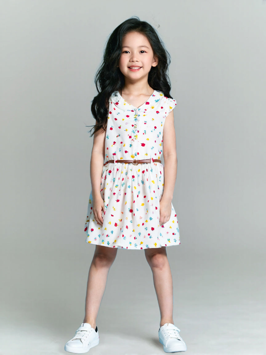 Printed Floral Cotton Frock - White