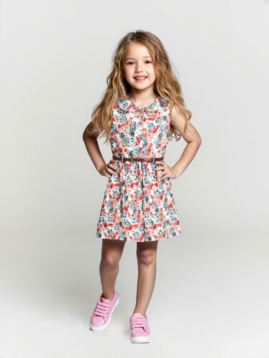 Printed Floral Cotton Frock - White