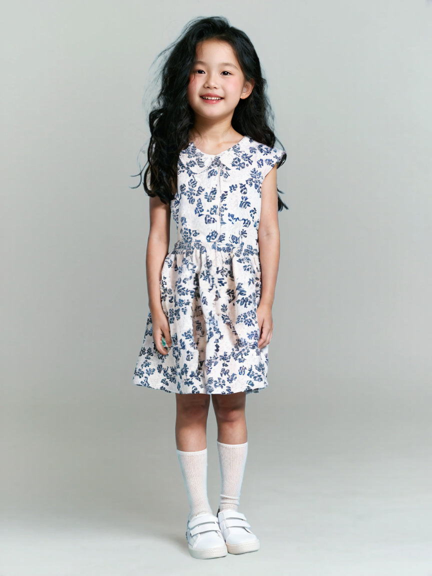 Printed Floral Cotton Frock - White