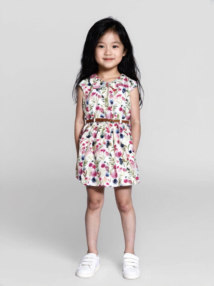 Printed Floral Cotton Frock - White