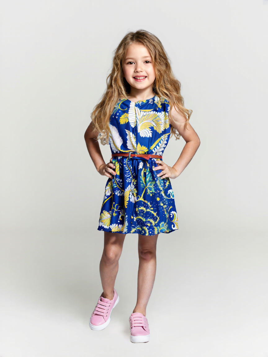 Printed Floral Cotton Frock - Blue