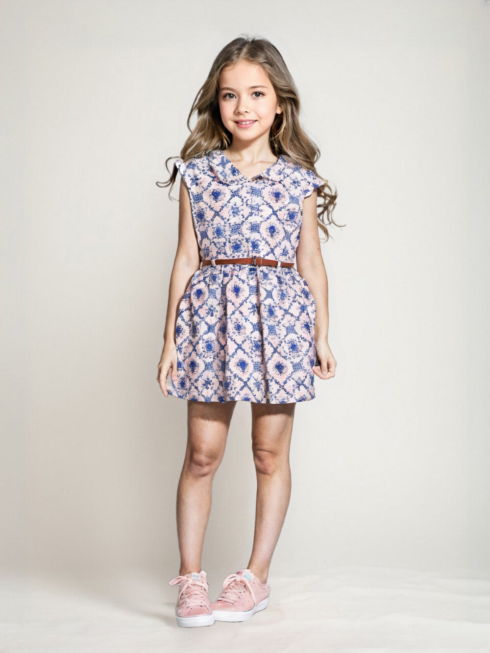 Printed Floral Cotton Frock - Blue