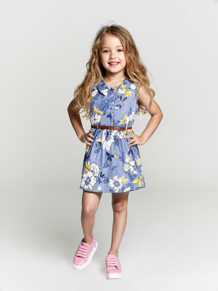Printed Floral Cotton Frock - Blue