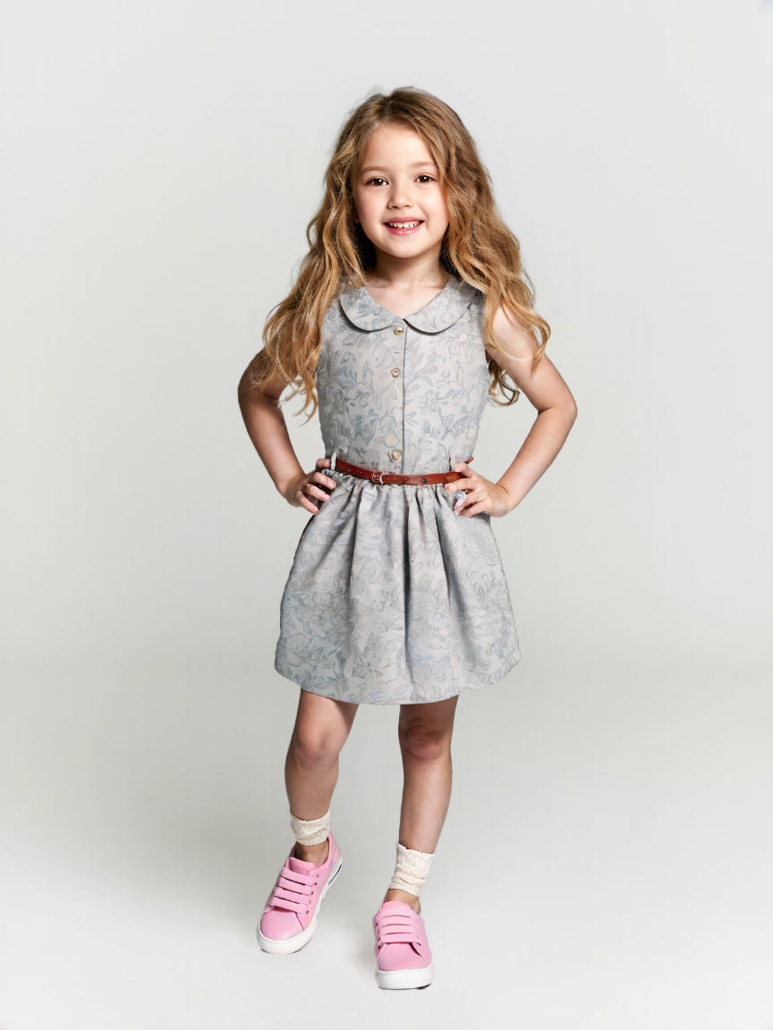 Printed Cotton Frock - Grey