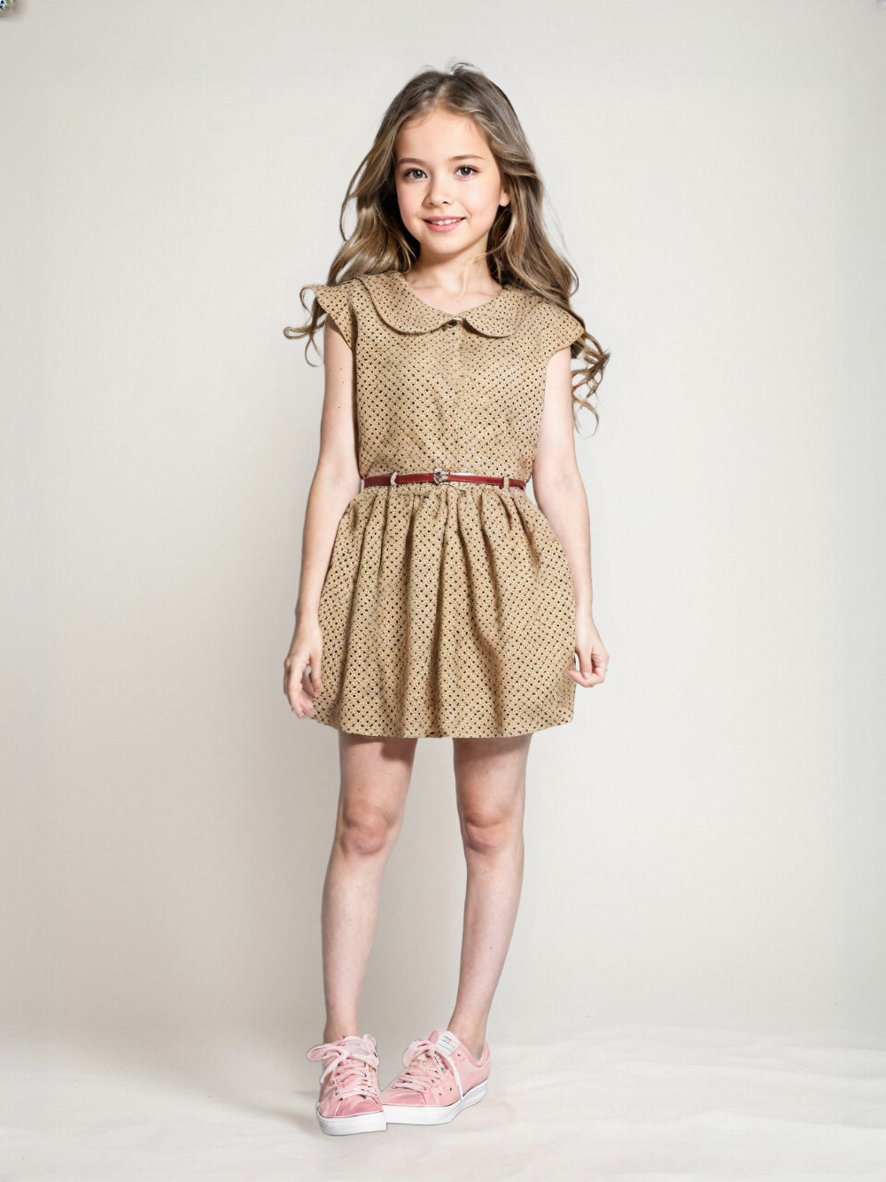 Printed Polka Dot Cotton Frock - Brown