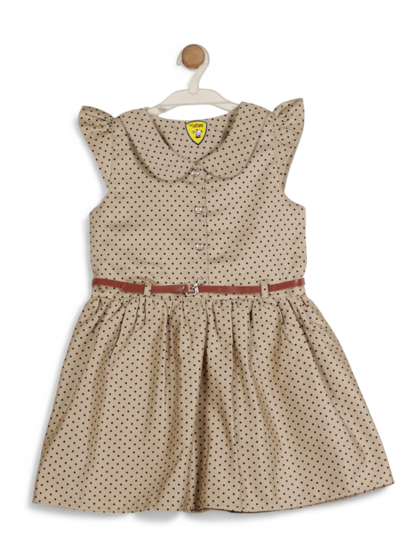 Printed Polka Dot Cotton Frock - Brown