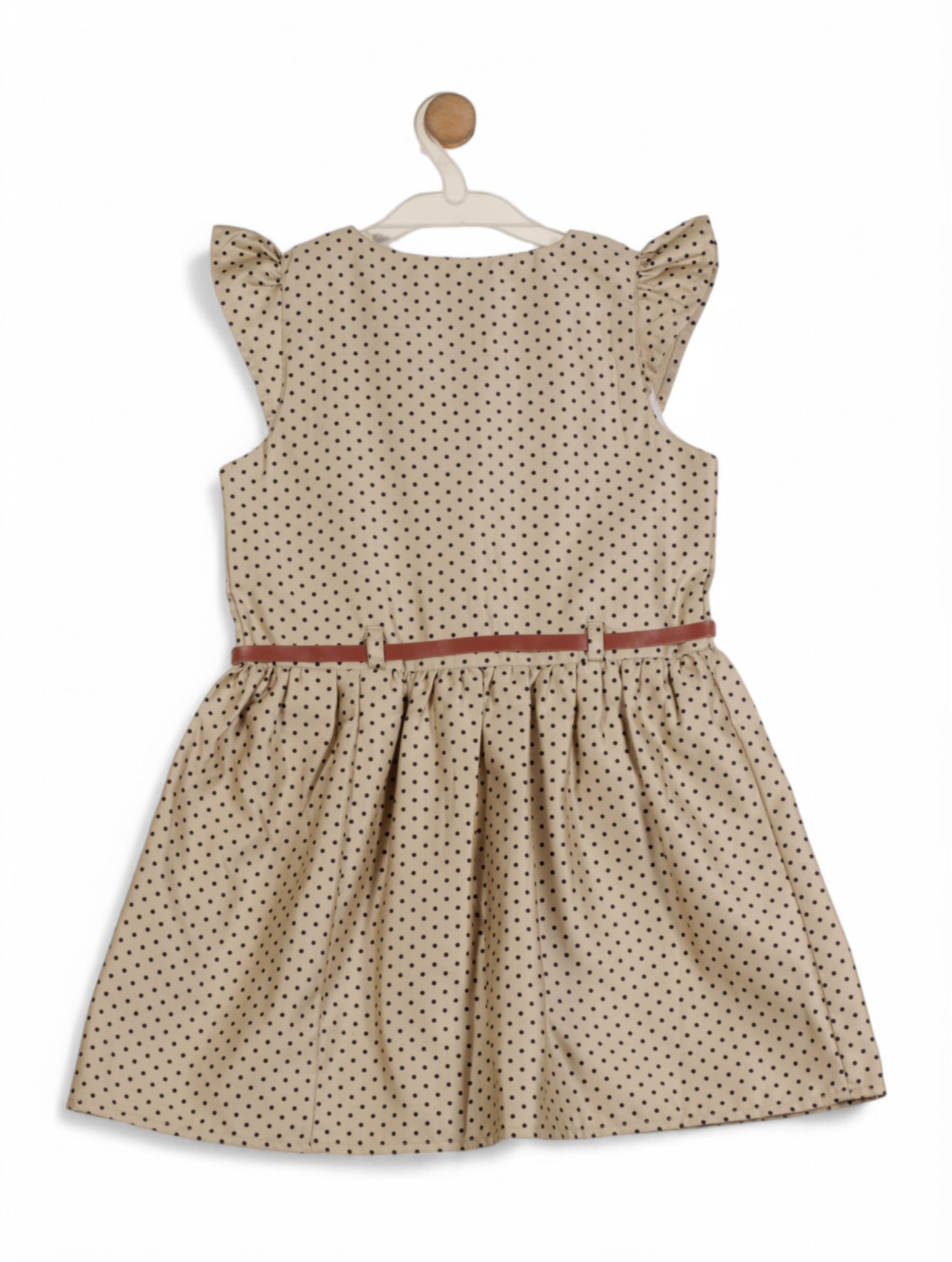 Printed Polka Dot Cotton Frock - Brown