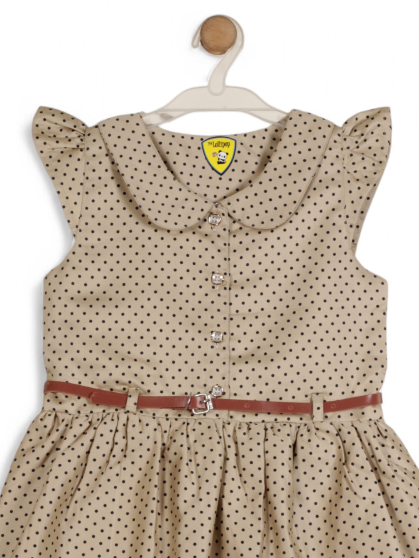 Printed Polka Dot Cotton Frock - Brown