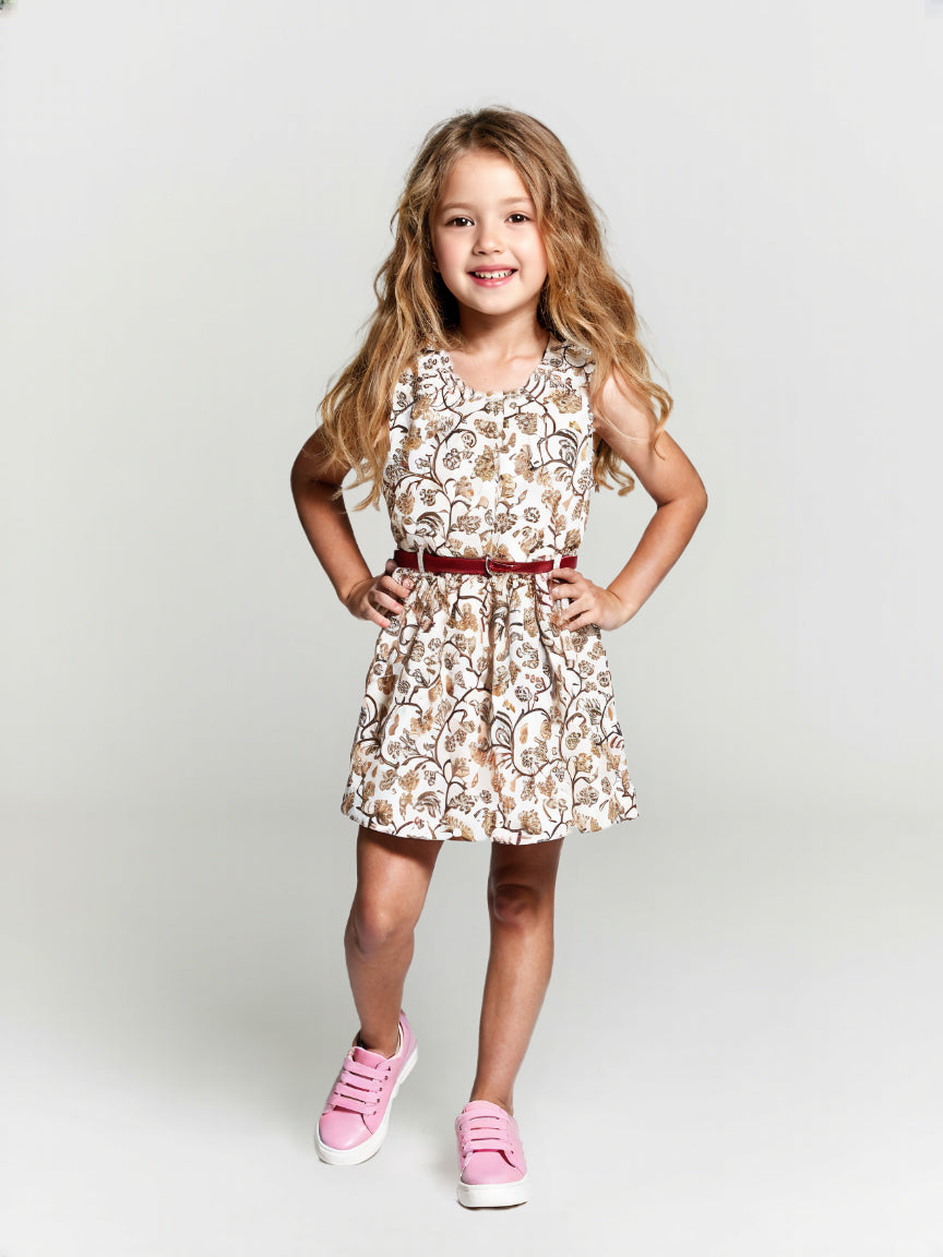 Printed Cotton Frock - Cream