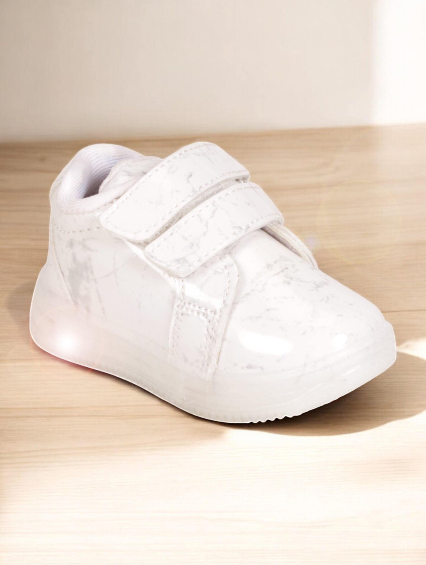 Casual Velcro Printed Shoes With Led Light - White