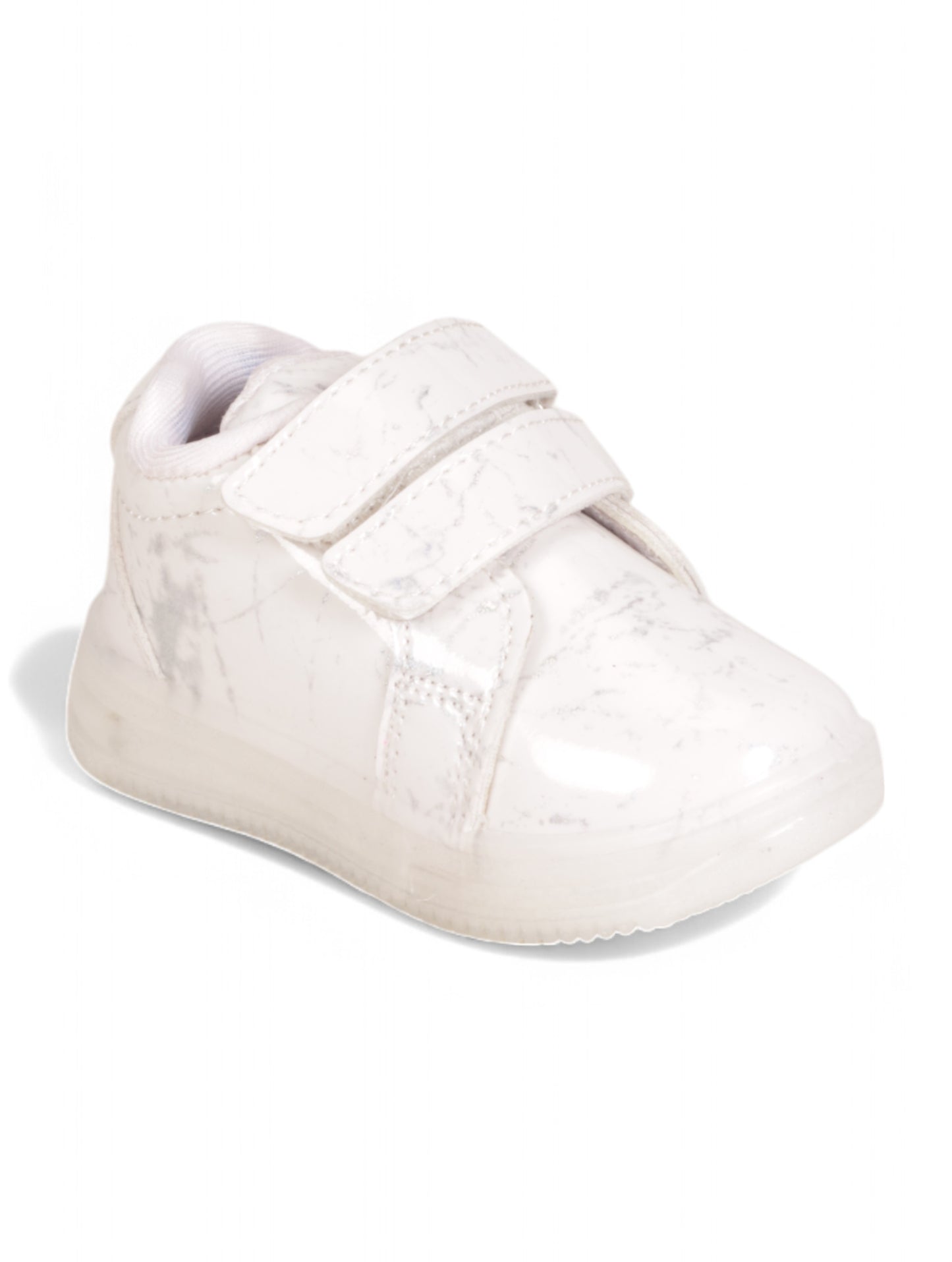 Casual Velcro Printed Shoes With Led Light - White