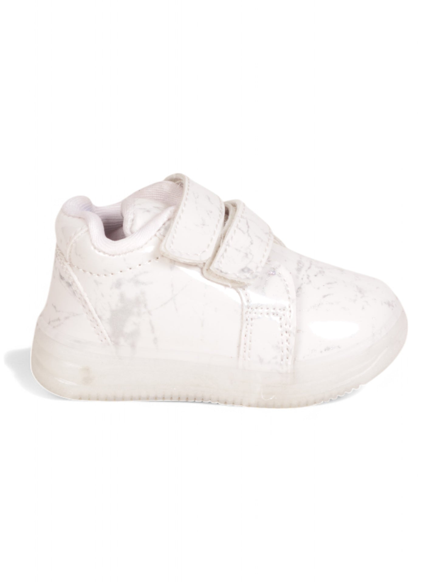 Casual Velcro Printed Shoes With Led Light - White