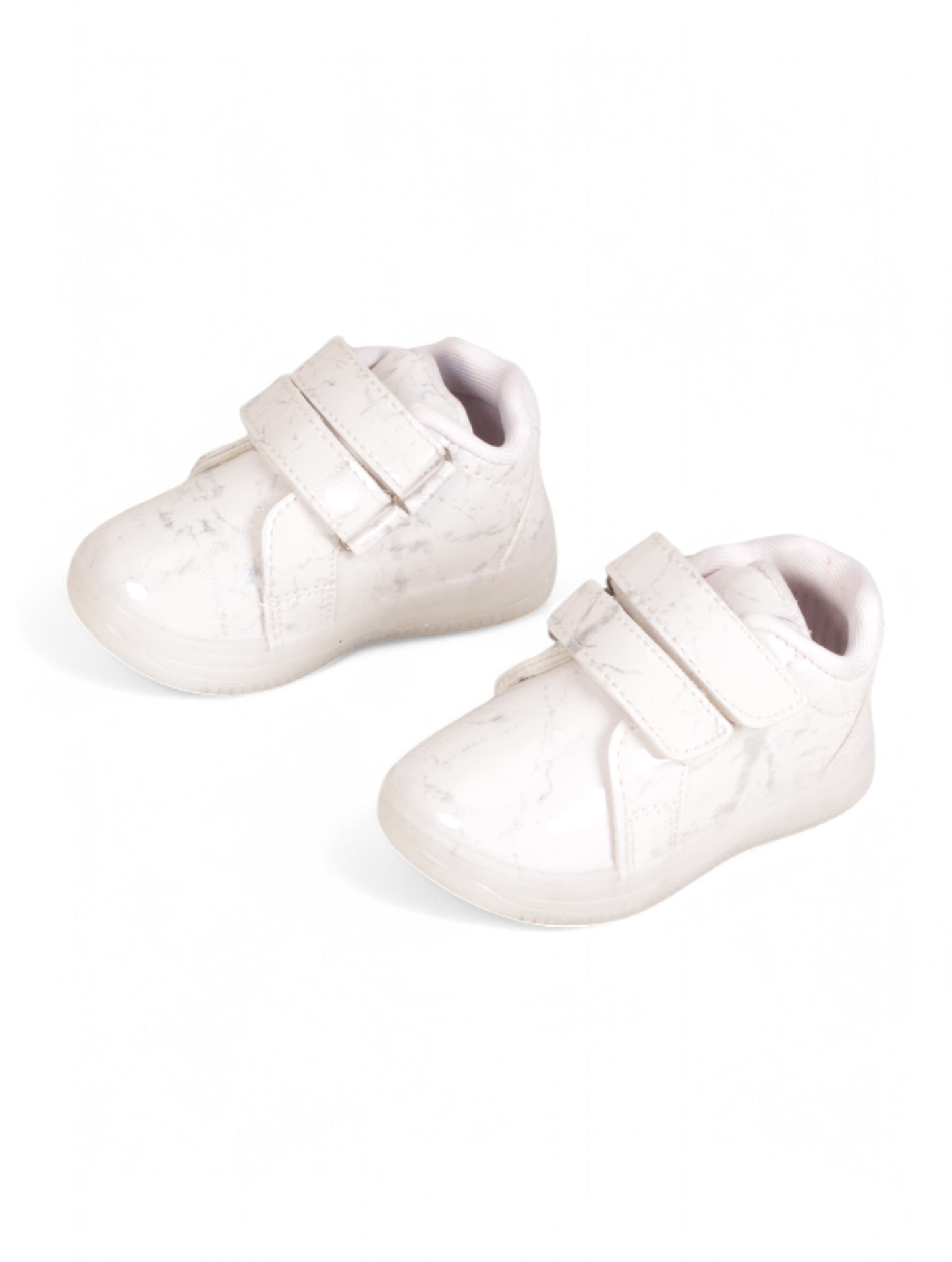 Casual Velcro Printed Shoes With Led Light - White